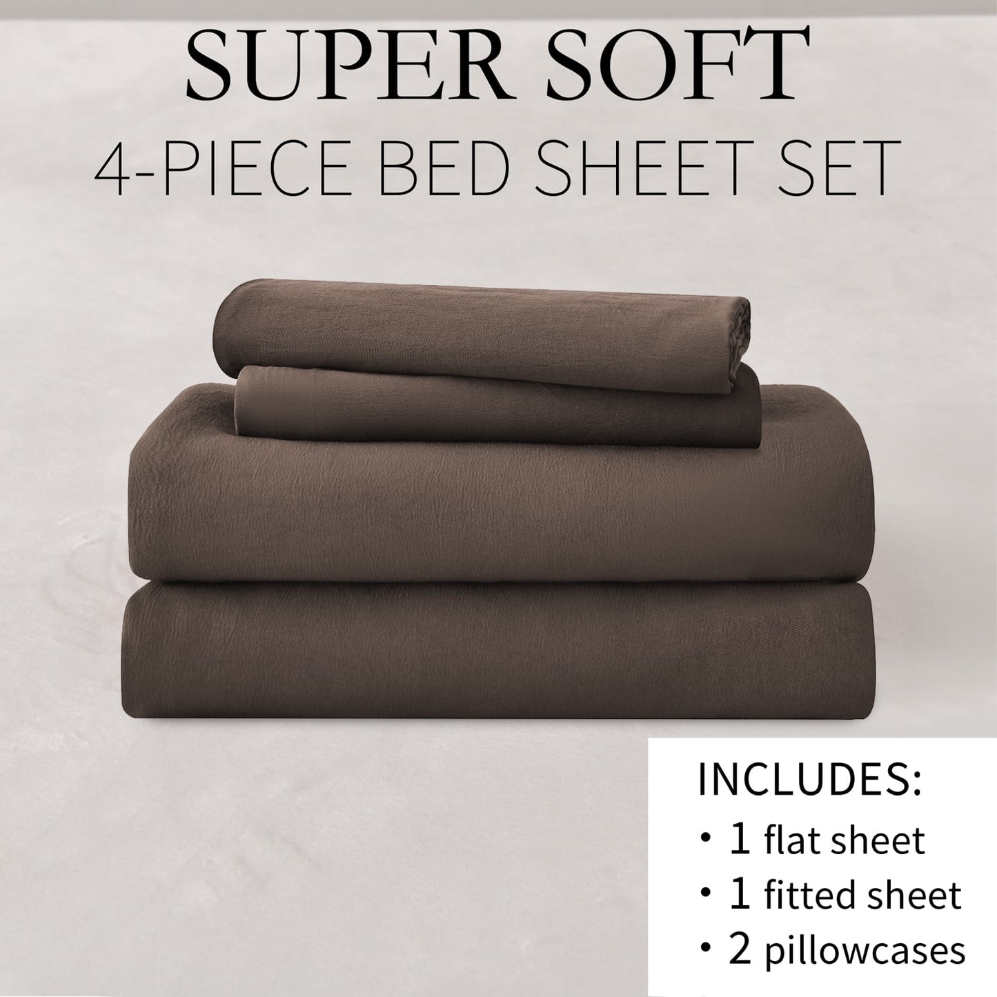 Cooling Sateen Bed Sheets Set 4 Piece Queen/Full Sheet Set Brown Gray Cotton Blend Fitted Sheet, Flat Sheet & 2 Pillowcases Bedding Set - Breathable Egyptian Cotton Flat & Fitted Sheets Detail