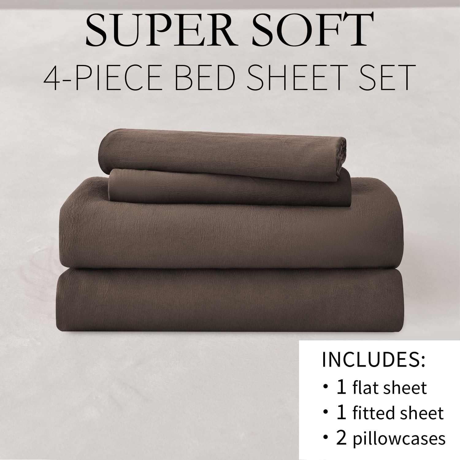 Cooling Sateen Bed Sheets Set 4 Piece Queen/Full Sheet Set Brown Gray Cotton Blend Fitted Sheet, Flat Sheet & 2 Pillowcases Bedding Set - Breathable Egyptian Cotton Flat & Fitted Sheets Detail