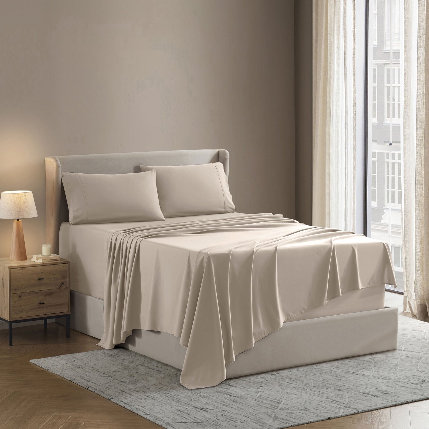 Breathable Luxury King Sheet Sets, 1800 Series Deep Pocket 4 Piece, Luxury Soft Microfiber Bed Sheet Sets, BEIGE CREAM - Premium Ultra-Soft Pillowcase Pair for Sleeping Detail