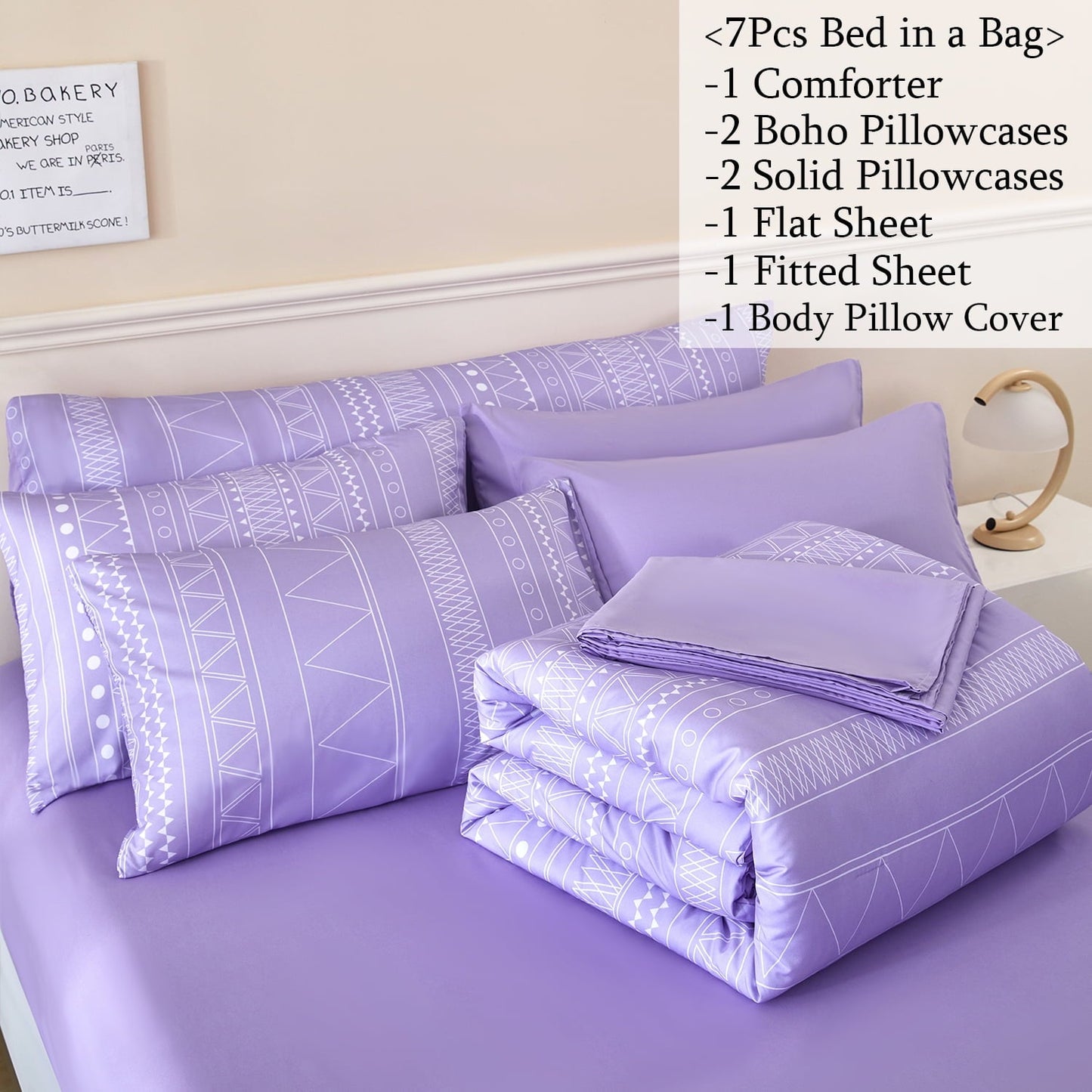 Luxurious Quilted 8-Pieces Boho Bedding Set Full Lavender Striped Bed in a Bag for Girls Women Soft Fluffy Purple Comforter Set with Sh... - Luxurious Quilted Duvet Cover Set Detail
