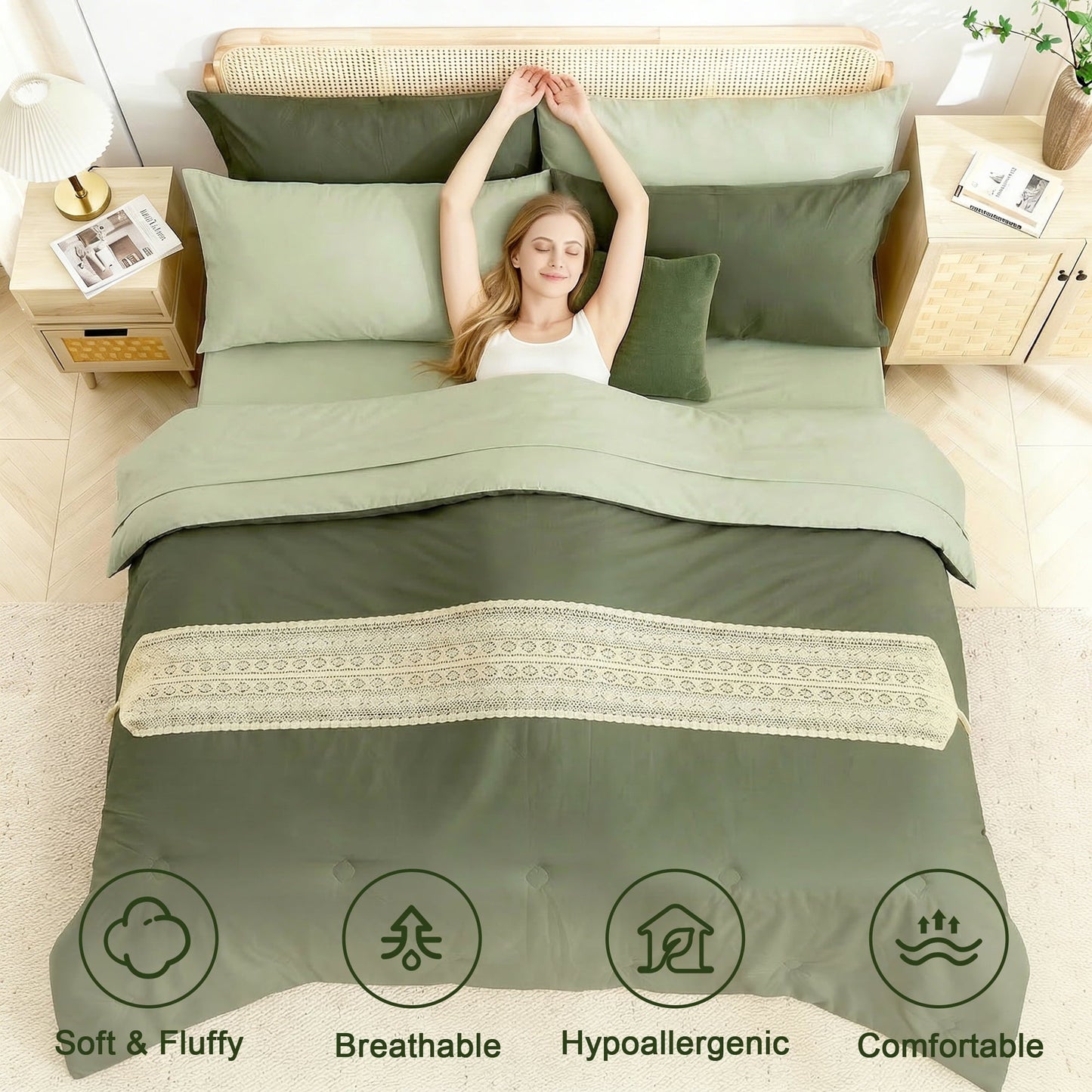 Fluffy Down Alternative 7 Pieces Comforter Set Queen，Bed in A bag，All Seasons Bedding sets with Comforter,Fitted Sheet,Flat Sheet,Pillowcases... - Luxurious Quilted Duvet Cover Set Detail