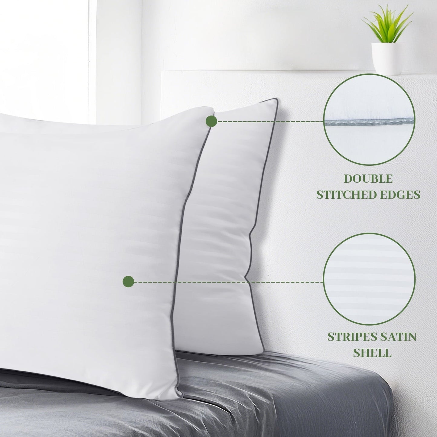 Decorative Plump Pillows Standard Size Set of 2, Hotel Quality, Down Alternative Gusseted Bed Pillows for Side, Back, And Stomach Slee... - Ergonomic Memory Foam Pillow for Neck Pain Support Detail
