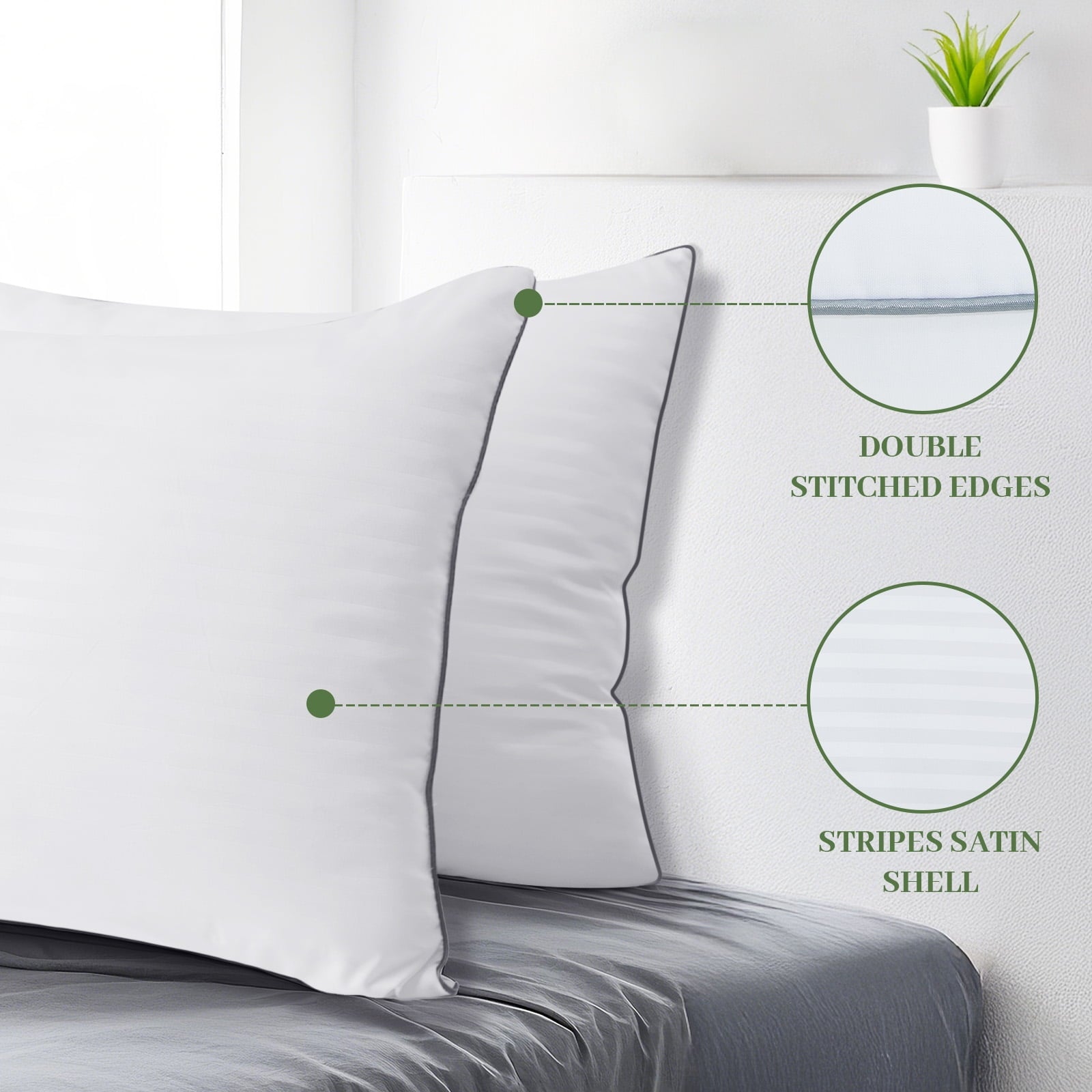 Decorative Plump Pillows Standard Size Set of 2, Hotel Quality, Down Alternative Gusseted Bed Pillows for Side, Back, And Stomach Slee... - Ergonomic Memory Foam Pillow for Neck Pain Support Detail