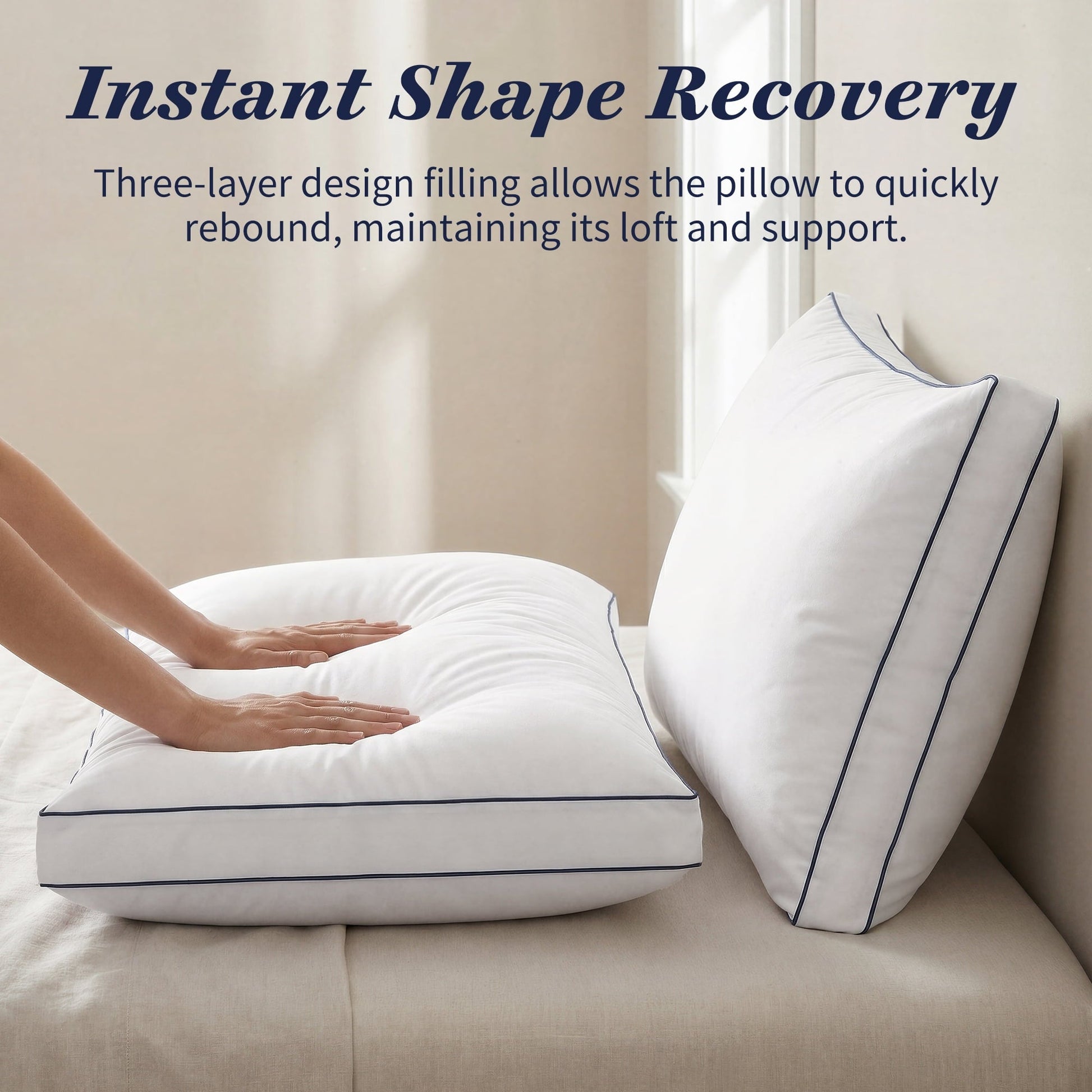 Orthopedic Support for Queen Size 2 Pack, Duck Feather and Shredded Memory Foam Soft Luxury Hotel Collection - Decorative Throw Pillow Cushion for Sofa & Bed Detail