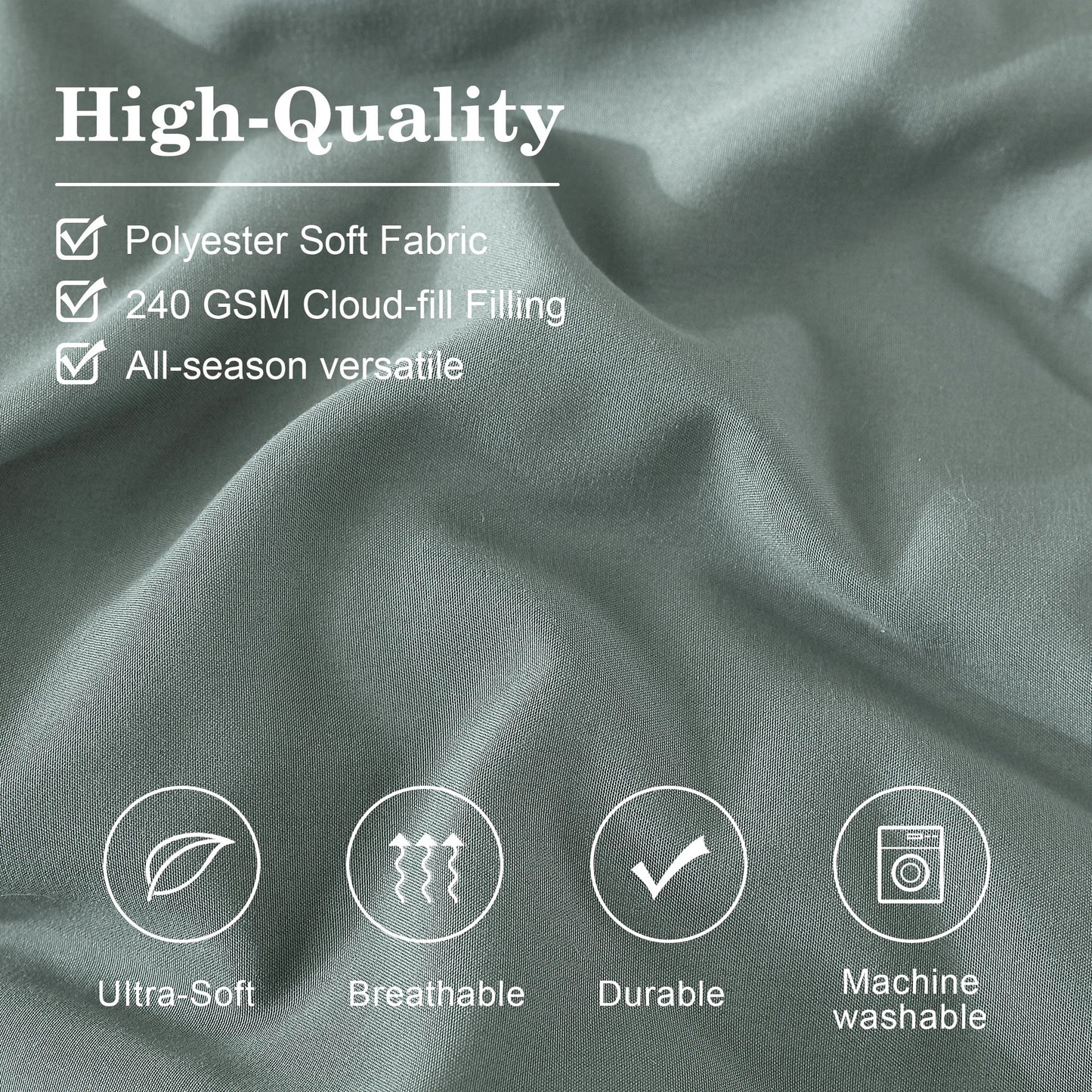 All-Season 7-piece Bed in a Bag Comforter Set with Sheets,Sage Green,Full - All-Season Down Alternative Comforter Insert Detail