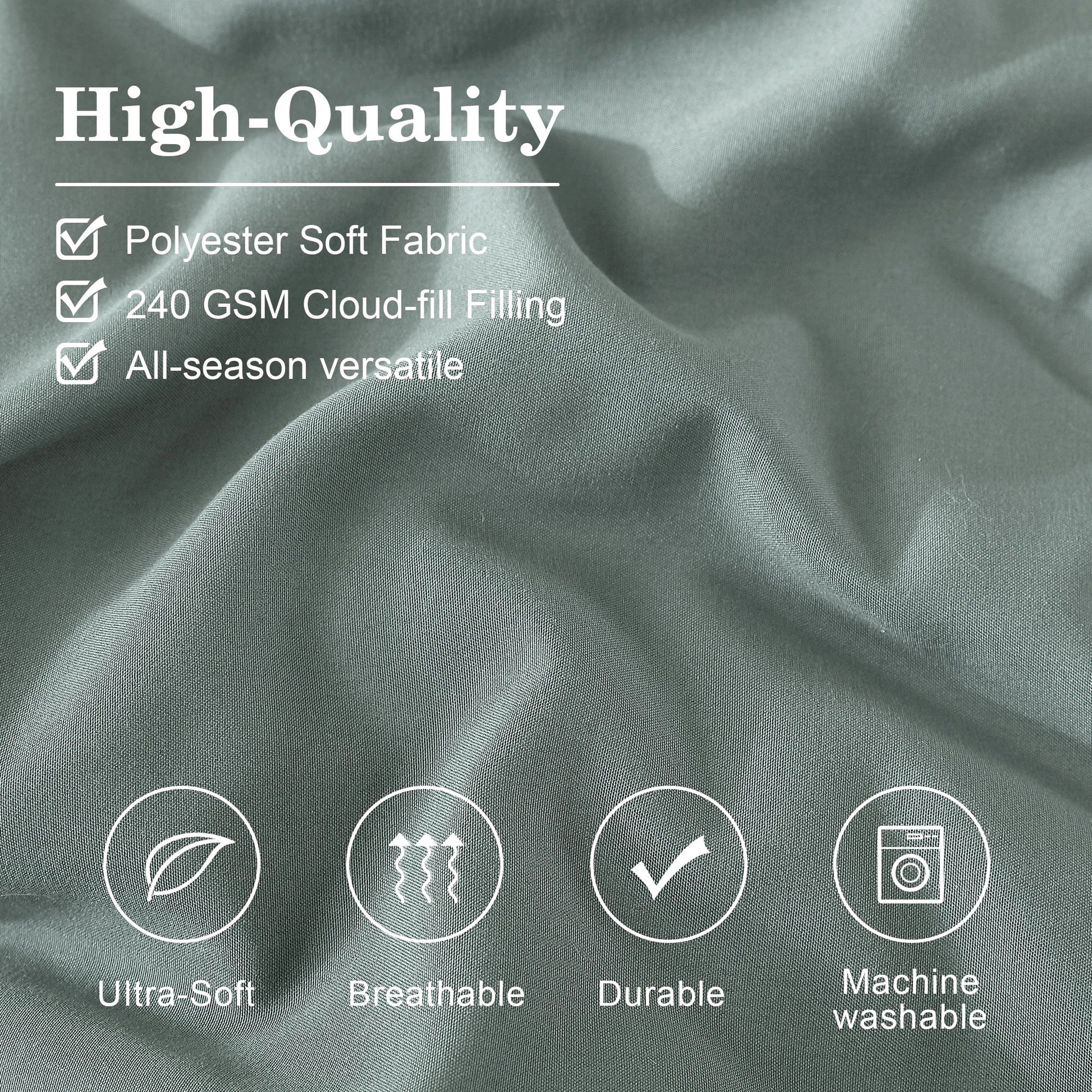 All-Season 7-piece Bed in a Bag Comforter Set with Sheets,Sage Green,Full - All-Season Down Alternative Comforter Insert Detail