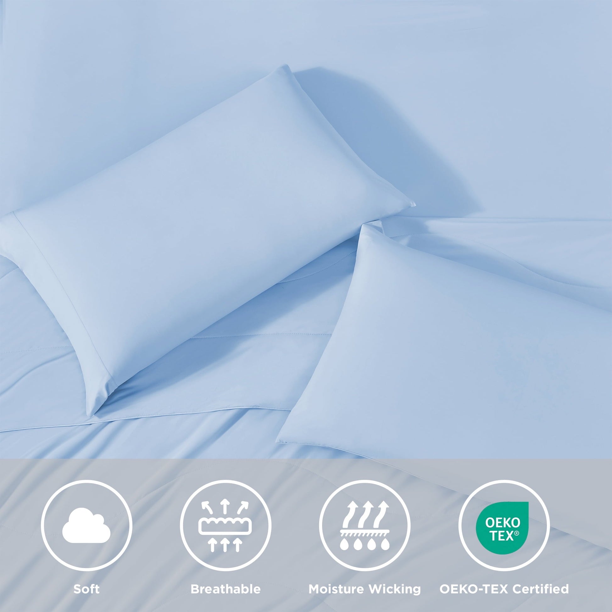 Breathable Luxury Full/QueenSize Sheet Set, 3 Piece Cooling Bed Sheet with Deep Pocket for Hot Sleepers, Ice Blue - Luxury Bed Sheet Set with Deep Pockets Detail