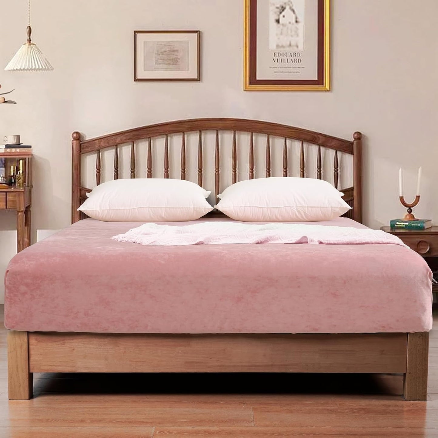 Premium Egyptian Cotton Truly Velvet Fitted Sheet Twin Size, Luxury Super Soft Flannel Bottom Sheet with 15" Deep Pocket for Winter, Pink - Cooling Hotel Quality Bedding Sheets and Pillowcases Detail