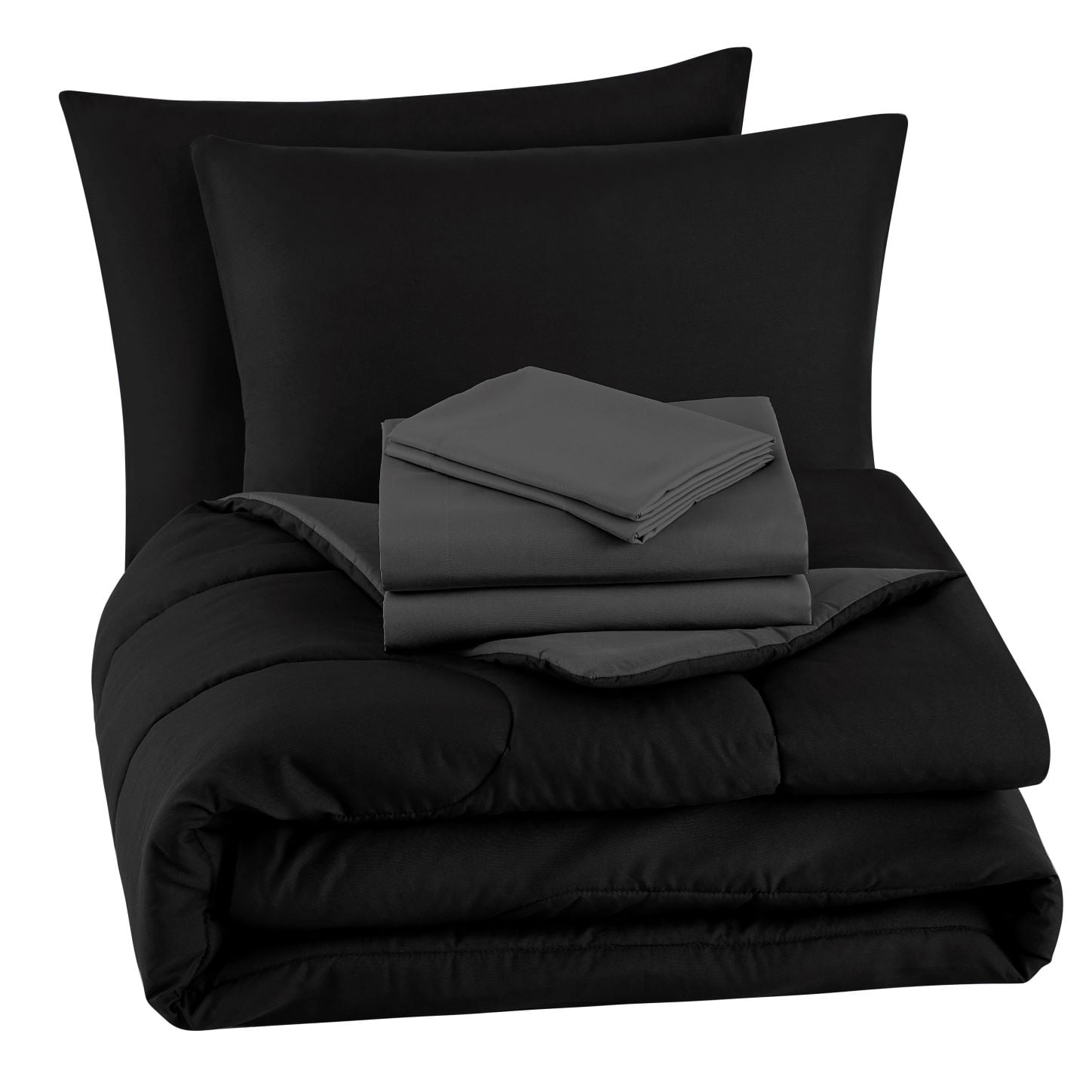 Heavyweight Warmth 7 Piece Reversible Bed in a Bag Comforter Set with Sheets, Black, King - Cloud-Like Soft Lightweight Bed Comforter Detail