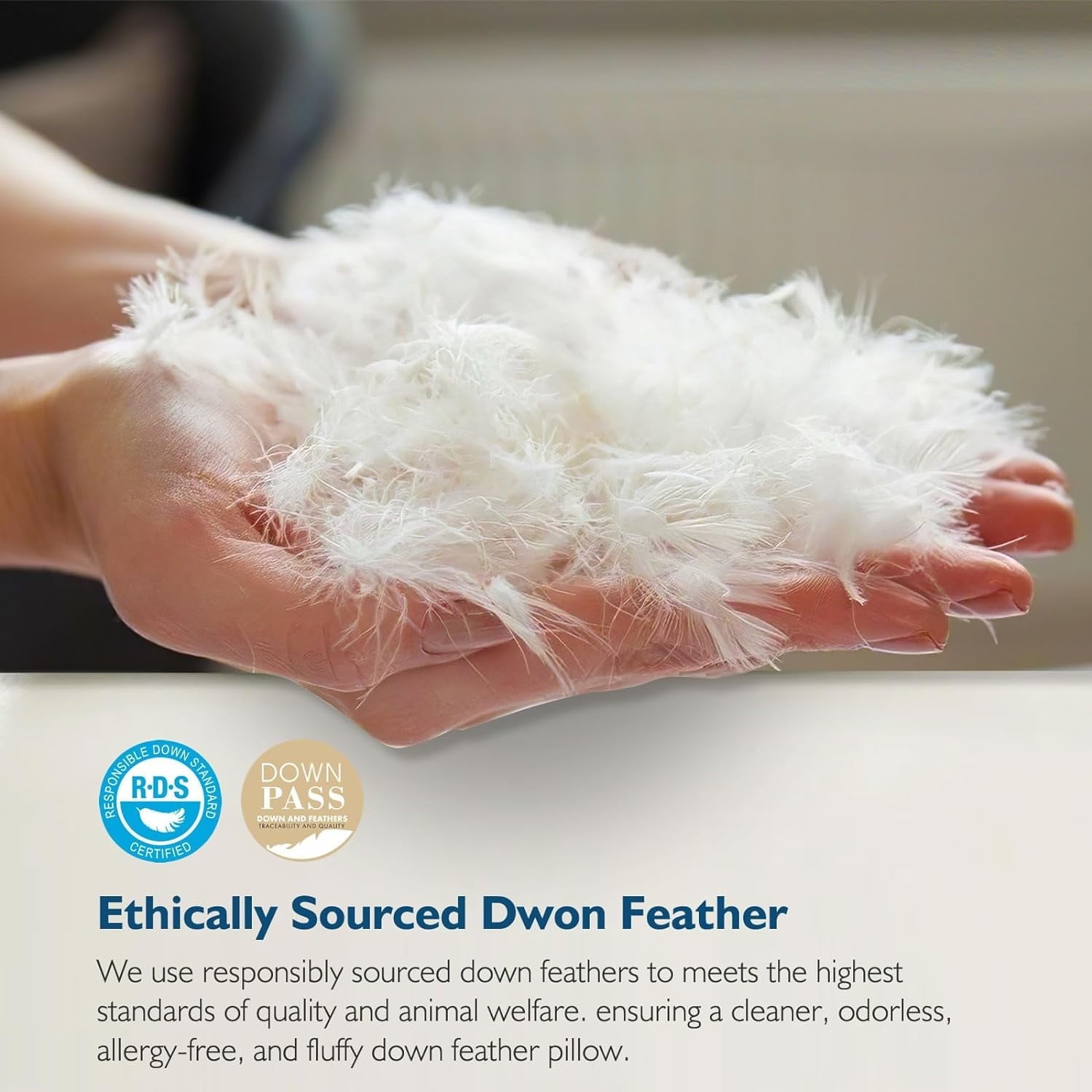 Ergonomic Memory Foam Hypoallergenic 3‑Chamber Goose Feather Down Core Bed Pillows, Standard Size Set of 2, With Microfiber Surround, Soft-... - Hotel Quality Plush Sleeping Pillows Detail