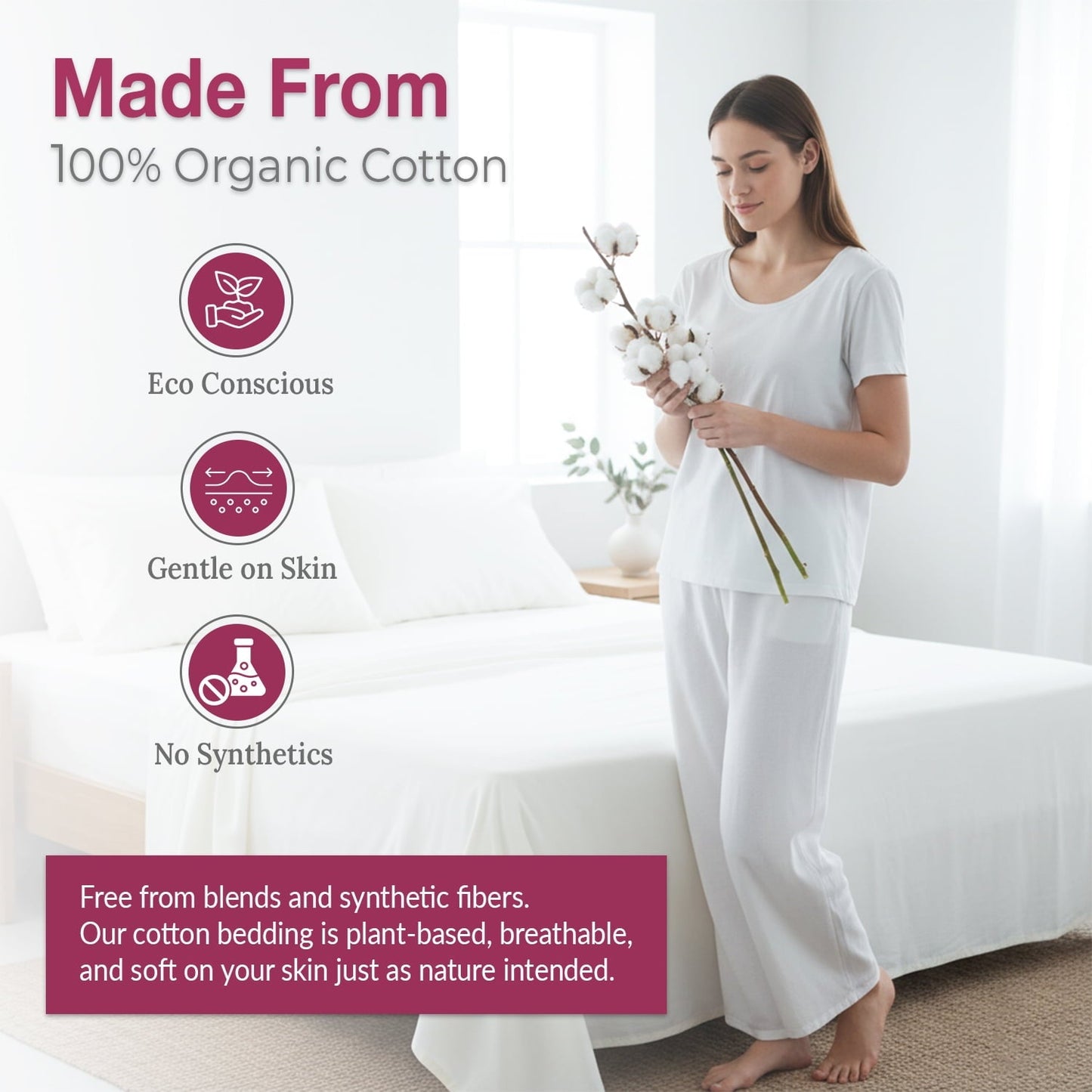 Ultra-Soft 100% Organic Cotton Percale Flat Sheet Twin Size - 1 PC Flat Sheet, White - Crisp, Cool and Strong Bed Linen, Top She... - Premium Ultra-Soft Pillowcase Pair for Sleeping Detail