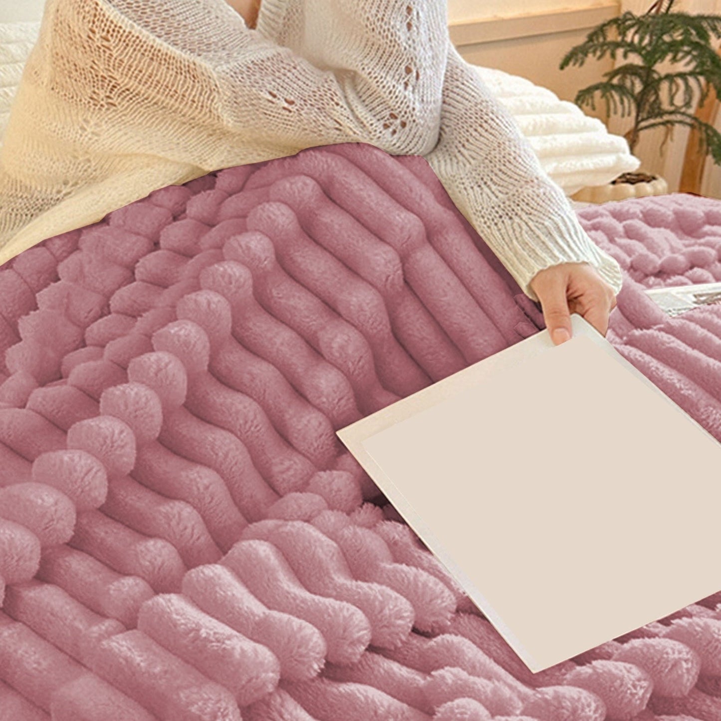Cozy Fleece Faux Fur Throw Blanket for Couch, Soft and Thick Double Layer Throw Blanket, Lightweight Plush Fuzzy Luxury Winter Bl... - Luxury Knitted Decorative Throw Blanket with Fringes Detail
