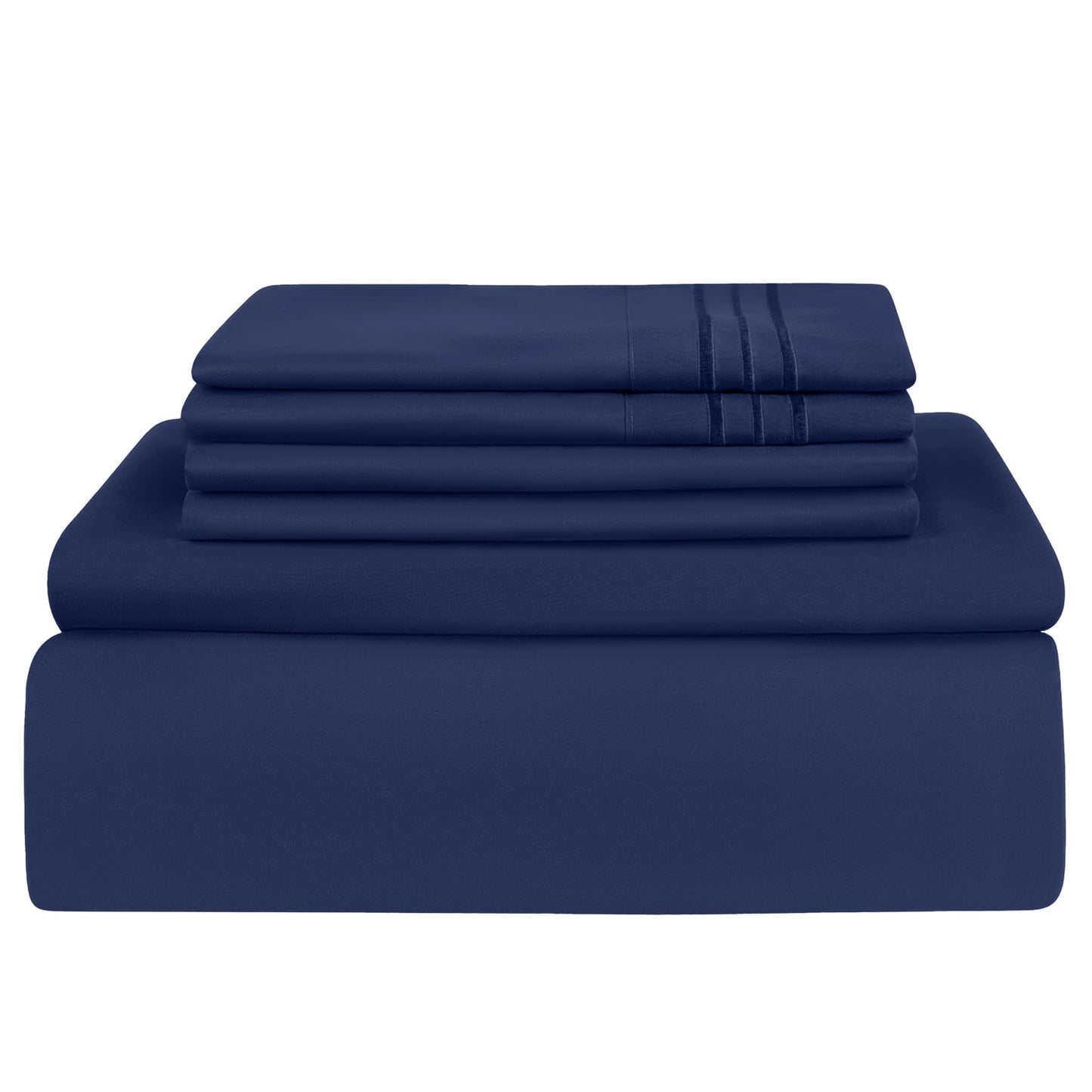 Premium Egyptian Cotton Queen Bed Sheets Set, 6 Pc Microfiber Bed Sheets, Extra Deep Pocket Queen Fitted Sheet, Flat Sheet & Pillowcases, Nav... - Cooling Hotel Quality Bedding Sheets and Pillowcases Detail