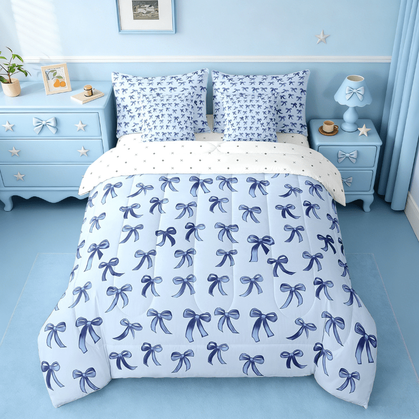 Fluffy Down Alternative Cute Bowknot Twin Bedding Sets 7-Piece,Girls Ribbon Bow Bedding Comforter Set,Dreamy Blue Sheet Sets For Girls,Super ... - Cloud-Like Soft Lightweight Bed Comforter Detail