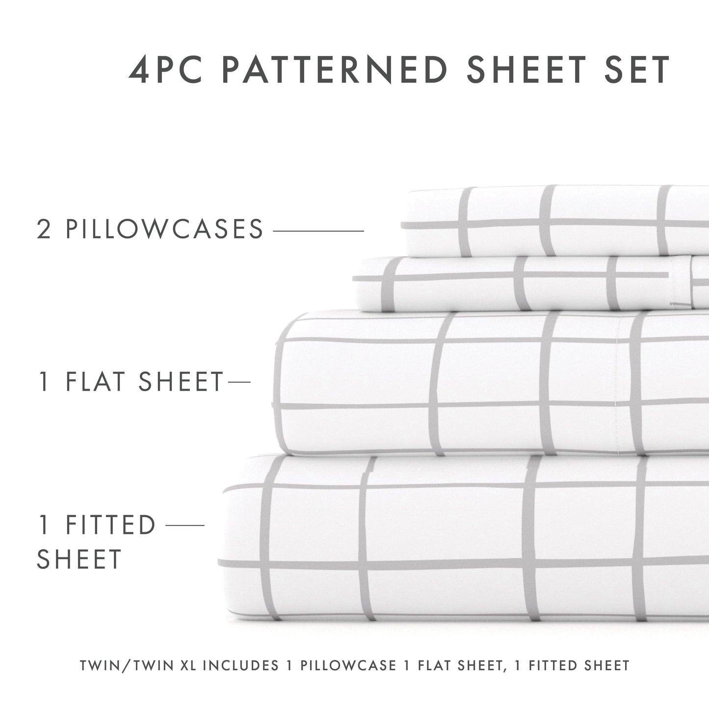 Wrinkle-Resistant 4 Piece Pattern Microfiber Bed Sheets Set, Light Gray Crossroad, Twin - Luxury Bed Sheet Set with Deep Pockets Detail