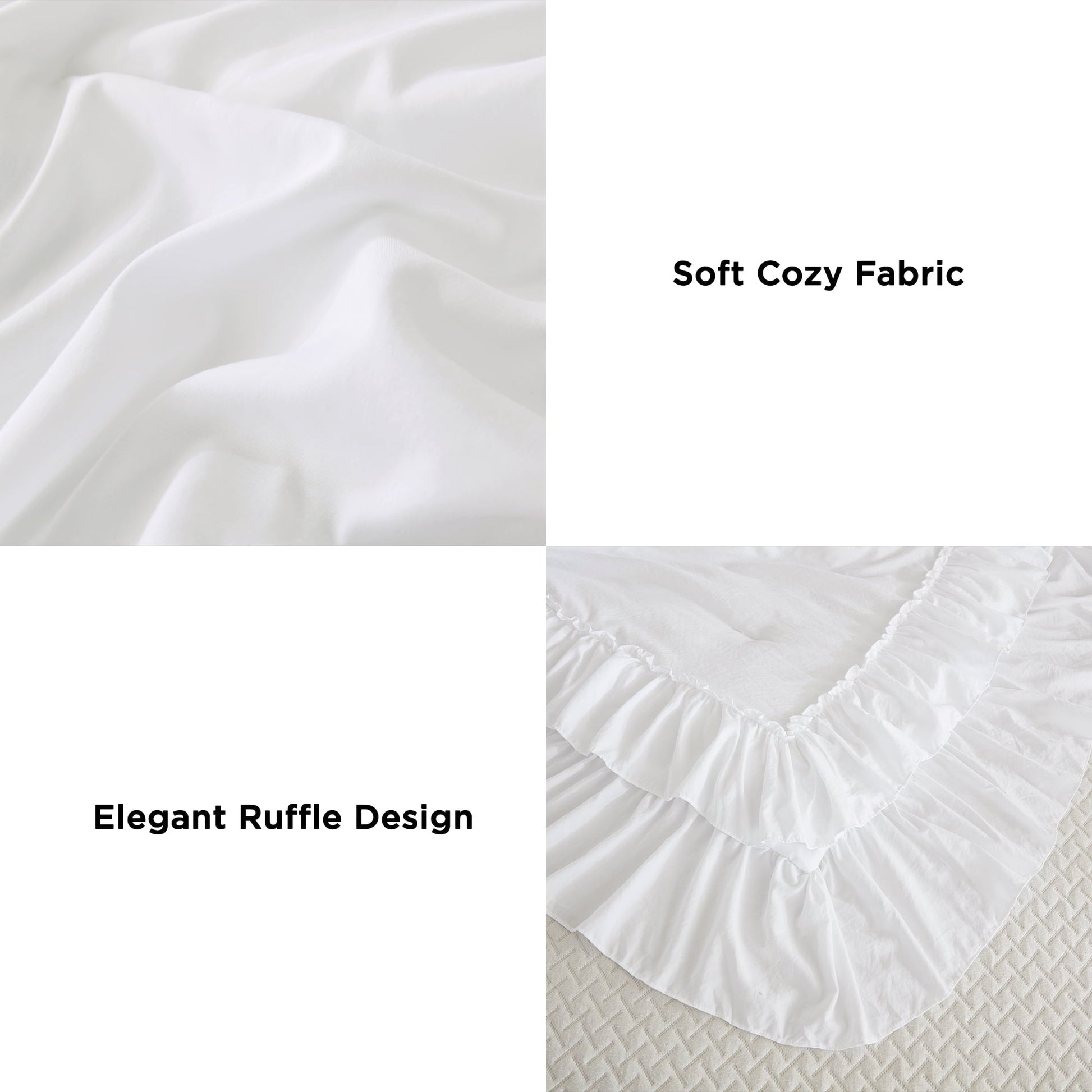 Fluffy Down Alternative Queen Comforter Set White - 3 Pieces Soft Fluffy Ruffle Bedding Comforter Sets for Queen Bed, All Season Farmhouse Li... - Cloud-Like Soft Lightweight Bed Comforter Detail