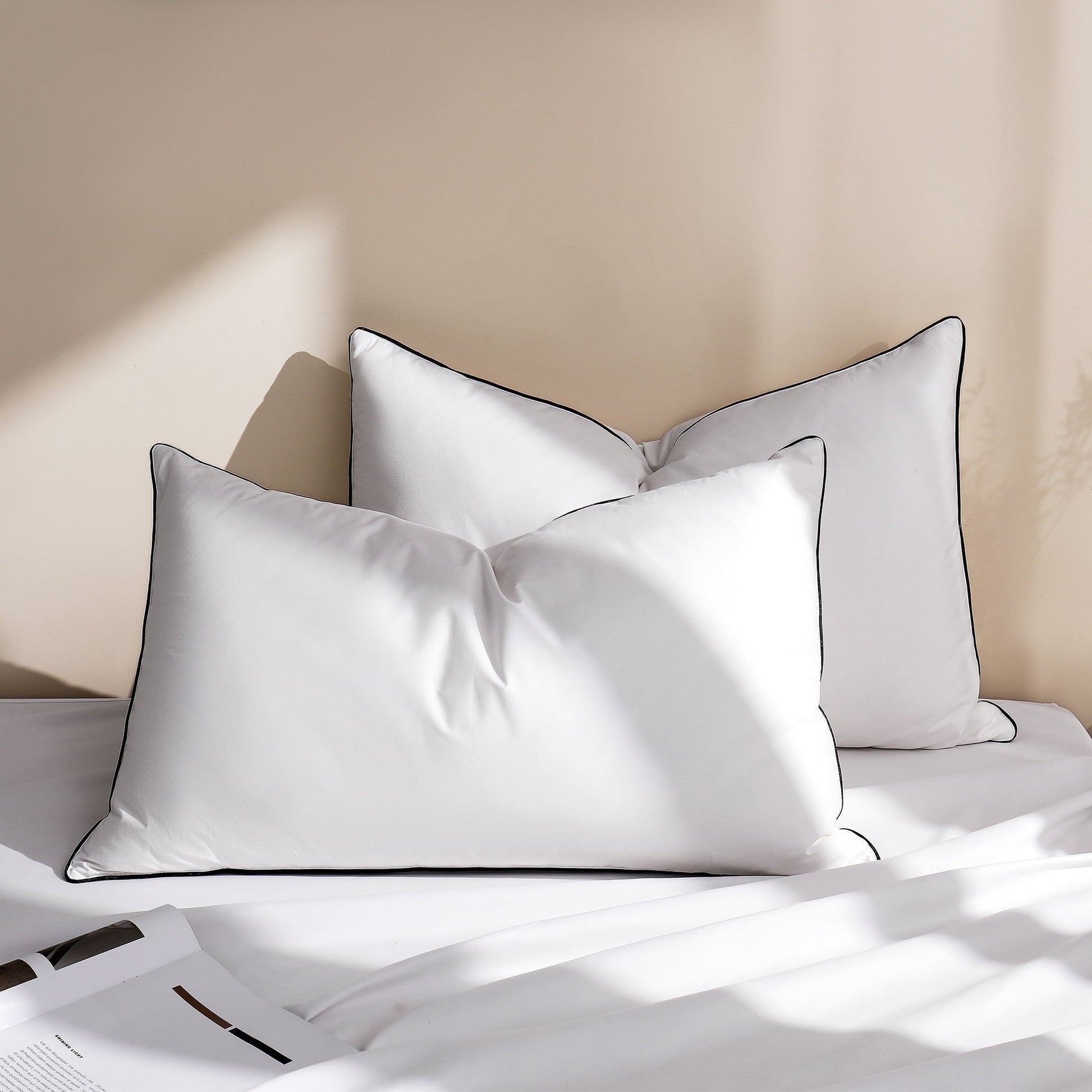 Fluffy Shredded Feather Down Pillows Set of 2, Medium Firm Hotel Bed Pillow 2 Pack, Queen Size, 20 x 30 in. - Decorative Throw Pillow Cushion for Sofa & Bed Detail