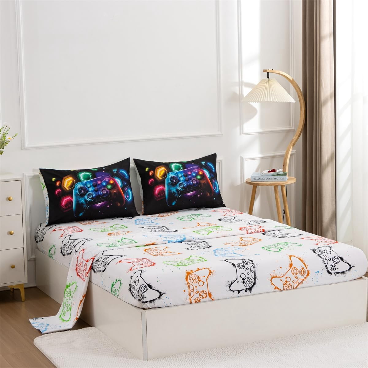 Heavyweight Warmth Game Console Comforter Set for Boys Girls Kids Space Universe Gaming Geometric Lightweight Microfiber Gamer Bedding S... - Luxurious Quilted Duvet Cover Set Detail