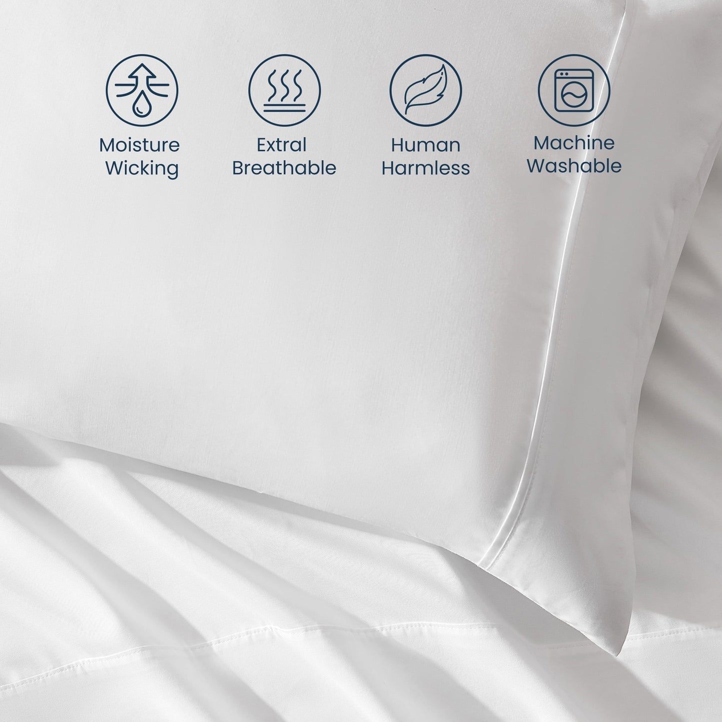 Premium Egyptian Cotton Nanotex Super Soft Cooling Twin Bed Sheets Set for Kids 3 Piece - Easy Care Fitted Flat Sheet & Pillowcase Sets - Wri... - Premium Ultra-Soft Pillowcase Pair for Sleeping Detail