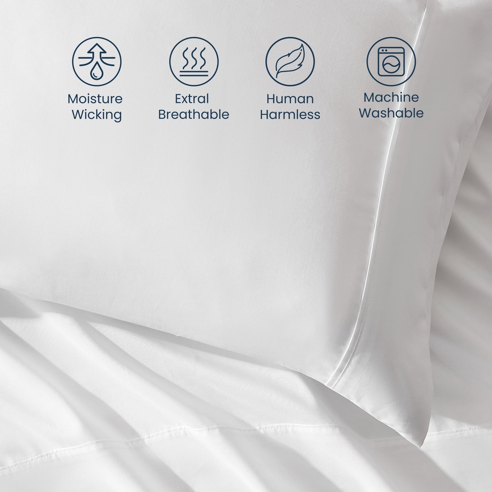 Premium Egyptian Cotton Nanotex Super Soft Cooling Twin Bed Sheets Set for Kids 3 Piece - Easy Care Fitted Flat Sheet & Pillowcase Sets - Wri... - Premium Ultra-Soft Pillowcase Pair for Sleeping Detail