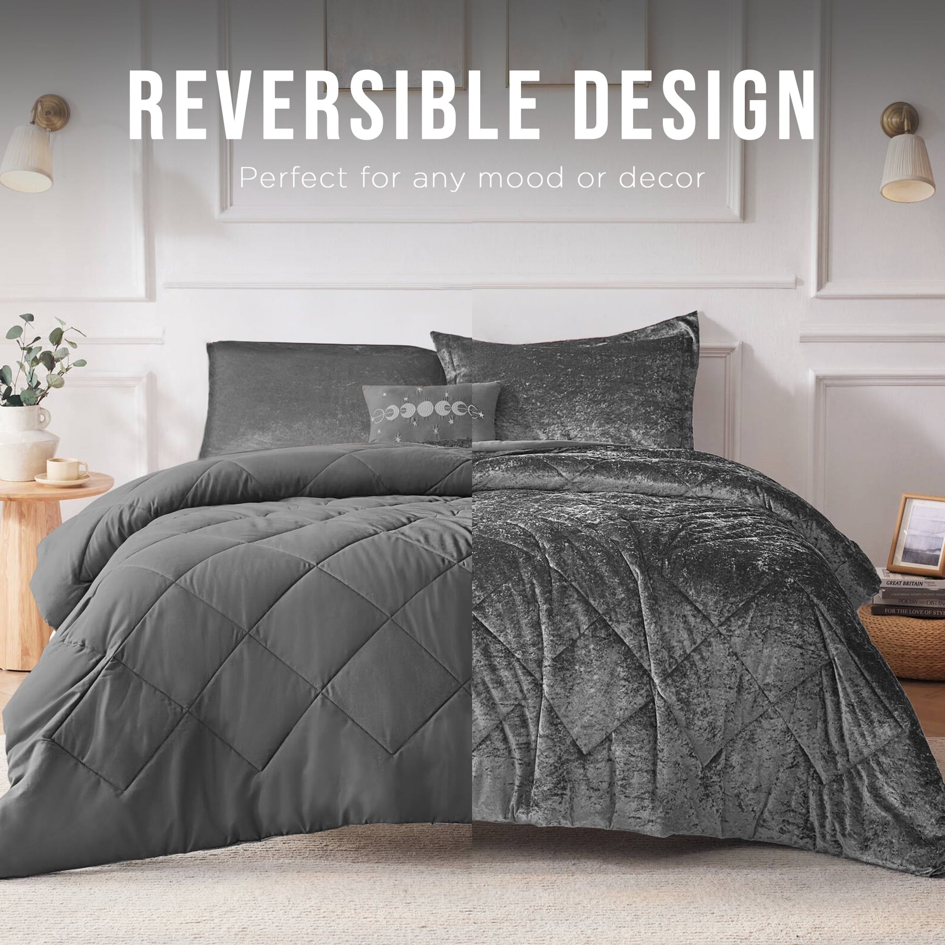 Hypoallergenic Cloud King/Cal King Size Comforter Sets, Velvet Bedding Comforter Set for All Seasons, Grey Bedding Set with Decor Pillow, ... - All-Season Down Alternative Comforter Insert Detail
