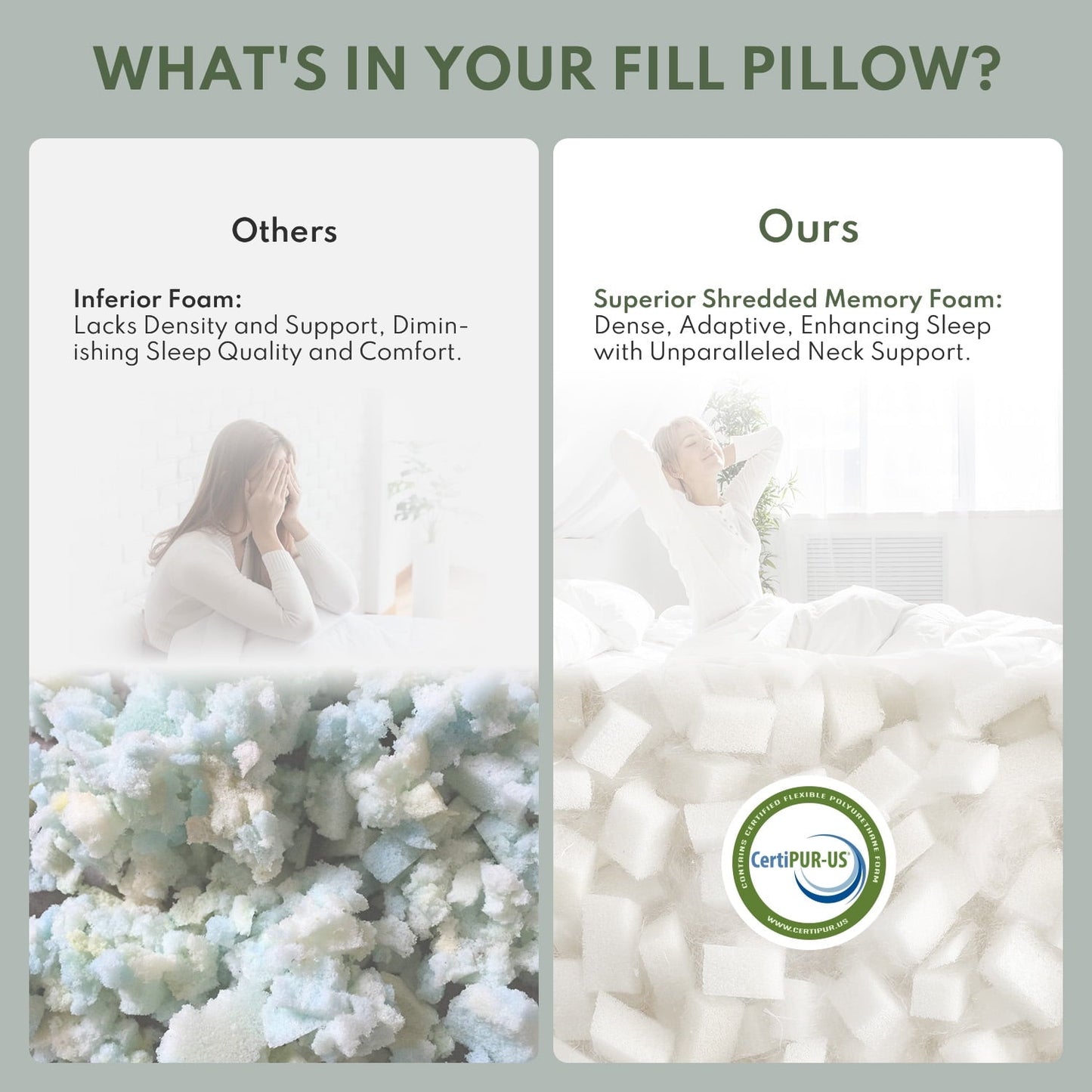 Orthopedic Support Cooling Memory Foam Queen Pillows for bed 2 Pack,Adjustable Support & Heat Dissipation Tech for Side,Back,Stomach & H... - Hotel Quality Plush Sleeping Pillows Detail