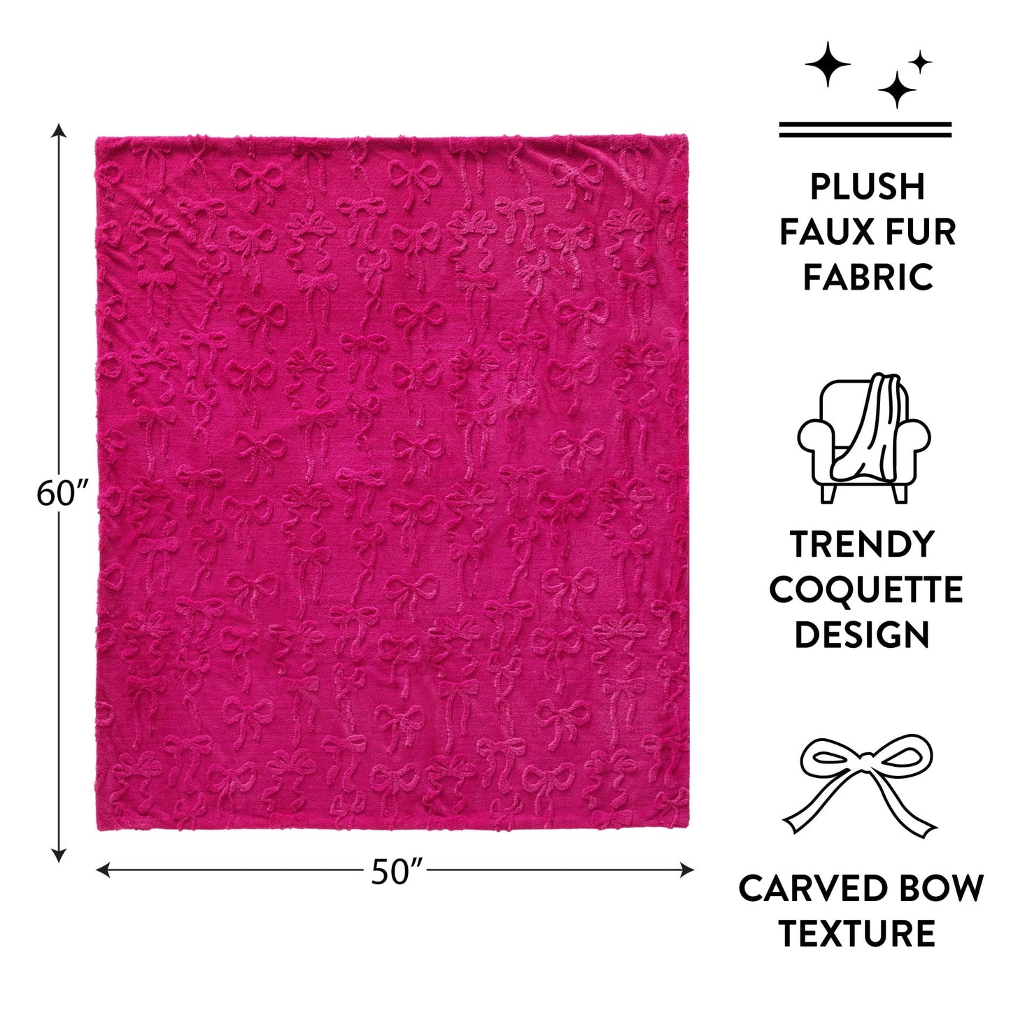 Lightweight Warm Gen Z 50" x 60"Carved Bow Faux Fur Throw - Luxury Knitted Decorative Throw Blanket with Fringes Detail