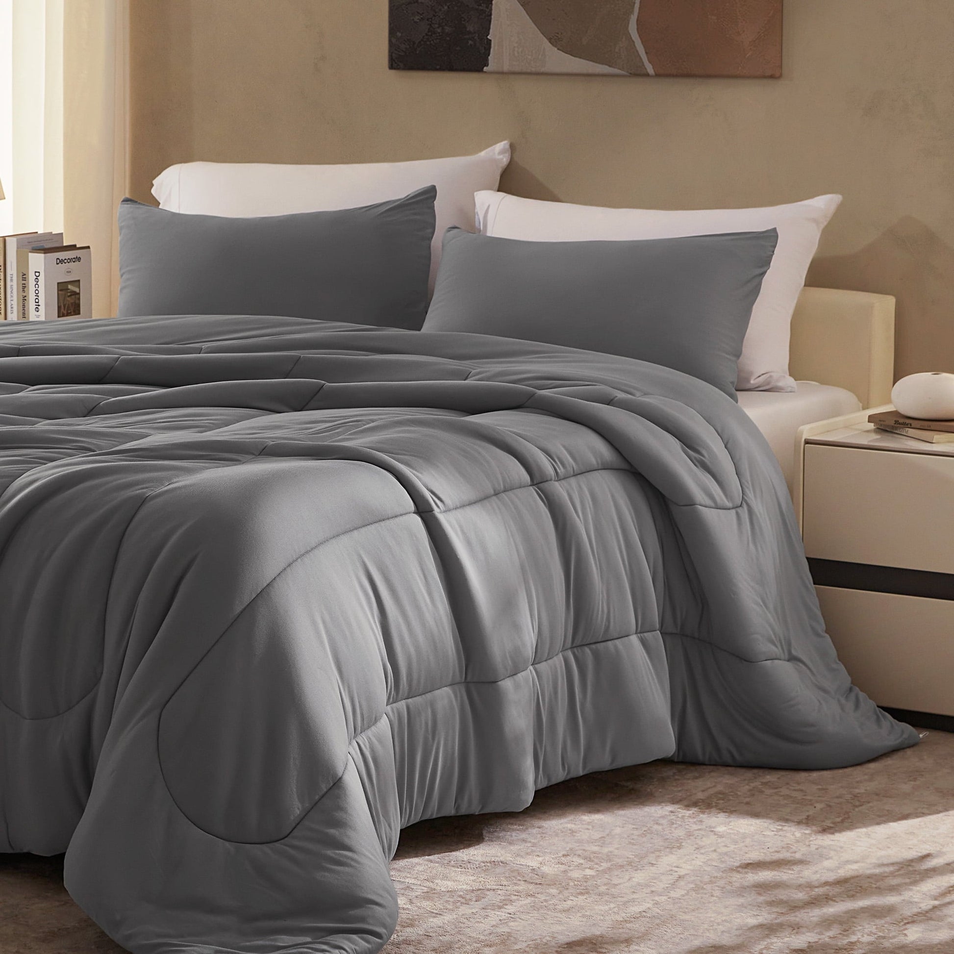 Luxurious Quilted 3 Pieces Jersey Knit Bedding Sets with 1 Comforter and 2 Pillow Shams, Soft and Breathable Comforter Set with Women, ... - Luxurious Quilted Duvet Cover Set Detail