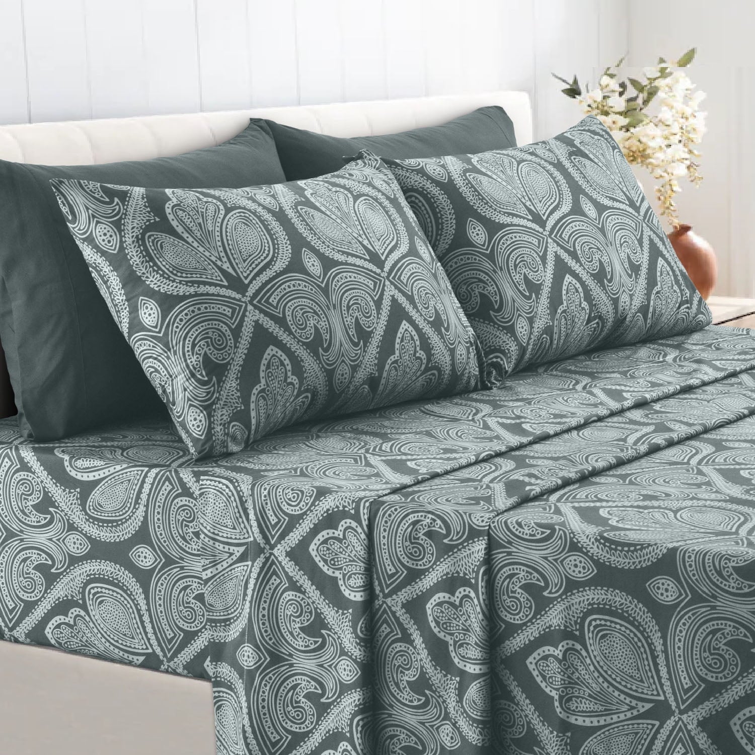 Wrinkle-Resistant Queen Bed Sheets Set - 6 Piece Brushed Microfiber Bed Sheet - Shrinkage and Fade Resistant - (Queen, Grey) - Premium Ultra-Soft Pillowcase Pair for Sleeping Detail