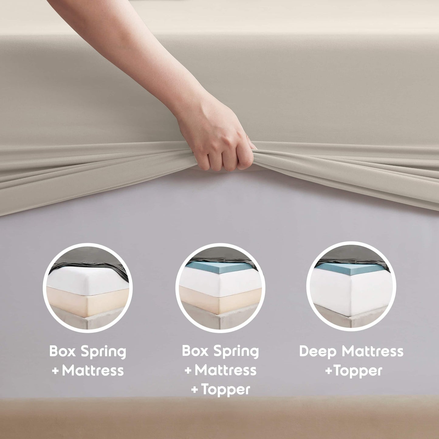 Cooling Sateen Extra Deep Pocket Queen Sheets set, Fits 18"-24" Mattress, 6 Piece Soft Microfiber Bed Sheet Sets, Linen - Luxury Bed Sheet Set with Deep Pockets Detail