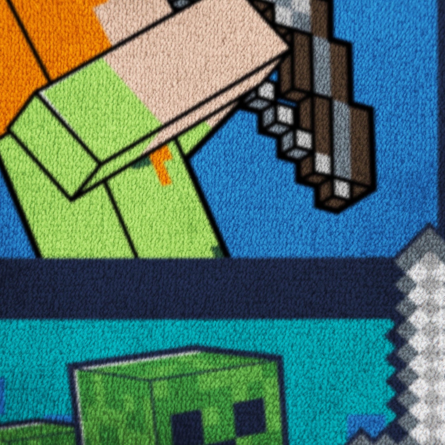 Reversible Sherpa Minecraft Kids Twin/Full Blanket, 62 x 90, Microfiber, Green and Blue - Cozy Fleece Throw Blanket for Couch & Bed Detail