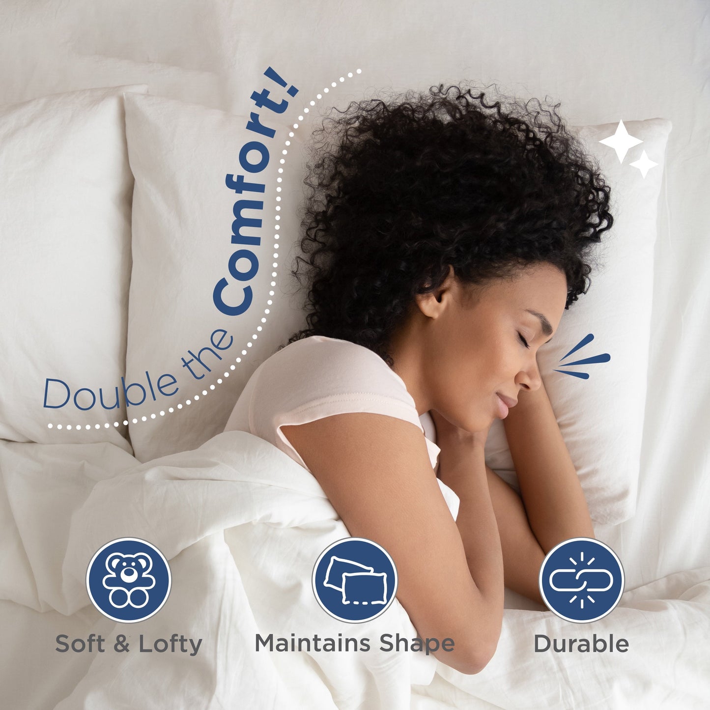 Fluffy Shredded 2-Pack Down Alternative White Bed Pillows, Standard - Ergonomic Memory Foam Pillow for Neck Pain Support Detail