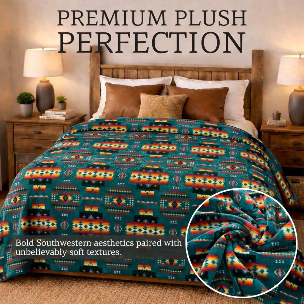 Lightweight Warm Sacred Thread Fleece Blanket South Western, Reversible Mexican, Vibrant Aztec Blankets and Throws for Aztec Decor for... - Luxury Knitted Decorative Throw Blanket with Fringes Detail