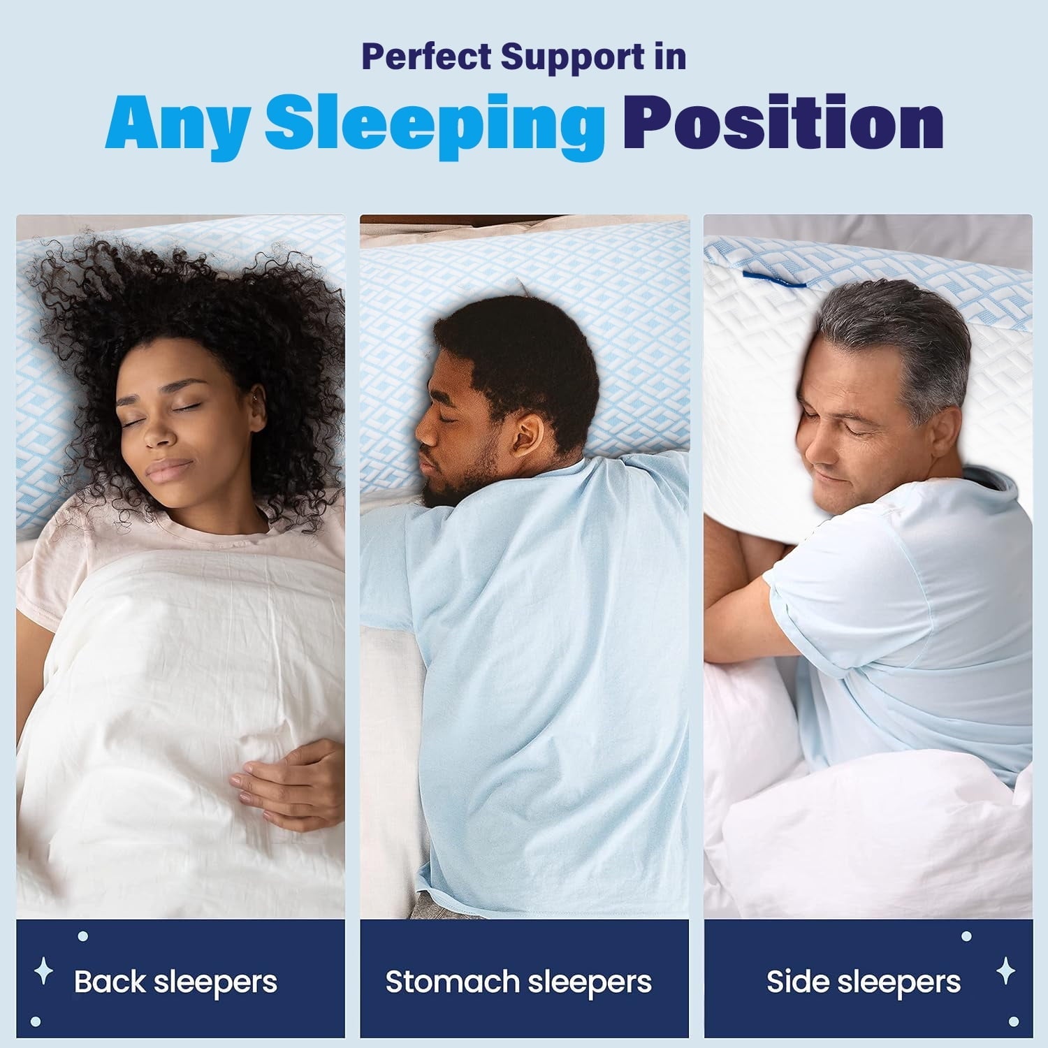 Decorative Plump Cooling Bed Pillows for Sleeping Shredded Memory Foam Pillows Queen Size Set of 2 Pack - Ergonomic Memory Foam Pillow for Neck Pain Support Detail