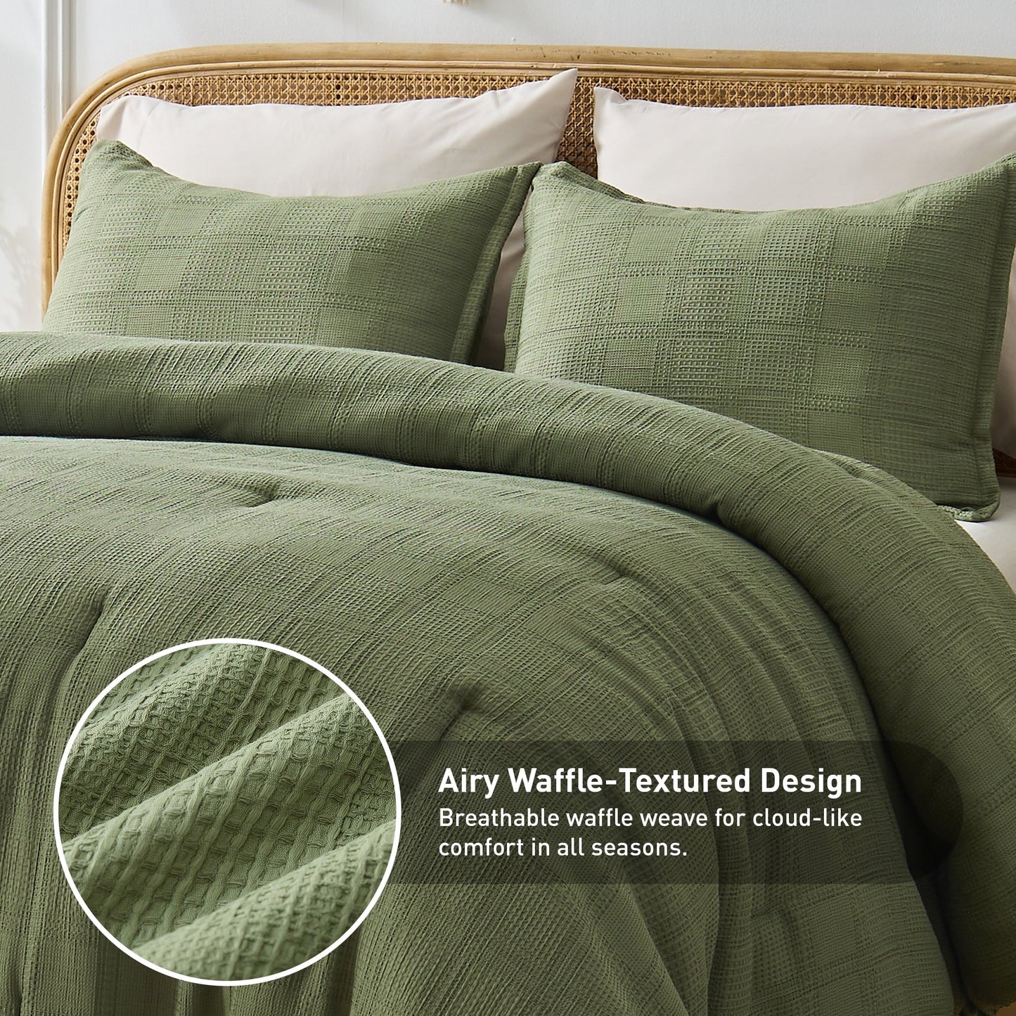 Heavyweight Warmth Waffle Weave Comforter Set Full/Queen Size, Lightweight & Breathable Comforter Bet Set for All Season, 3-Piece Textur... - Luxurious Quilted Duvet Cover Set Detail