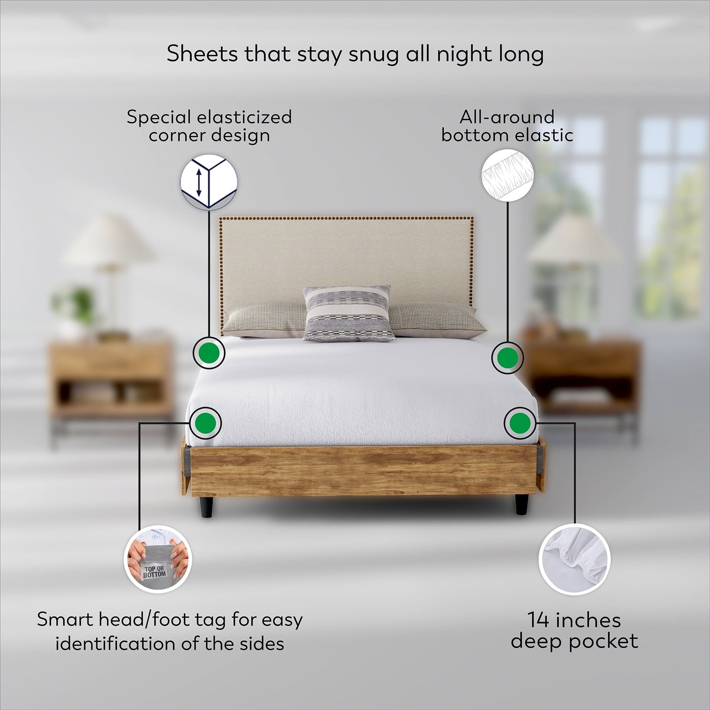 Ultra-Soft Soft Finish Microfiber Percale Queen Bed Sheet Set – 4-Piece Lightweight, Wrinkle-Resistant, Quick-Dry, Light Gray - Cooling Hotel Quality Bedding Sheets and Pillowcases Detail