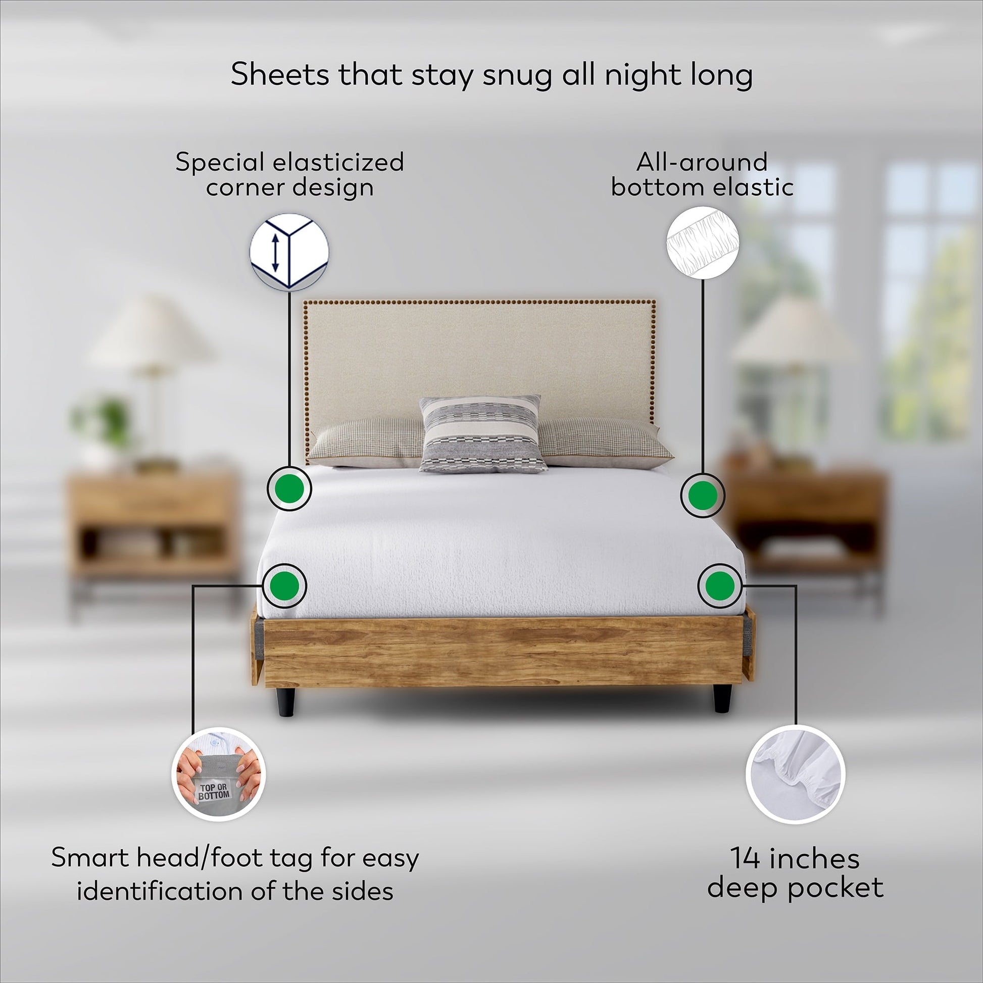 Ultra-Soft Soft Finish Microfiber Percale Queen Bed Sheet Set – 4-Piece Lightweight, Wrinkle-Resistant, Quick-Dry, Light Gray - Cooling Hotel Quality Bedding Sheets and Pillowcases Detail