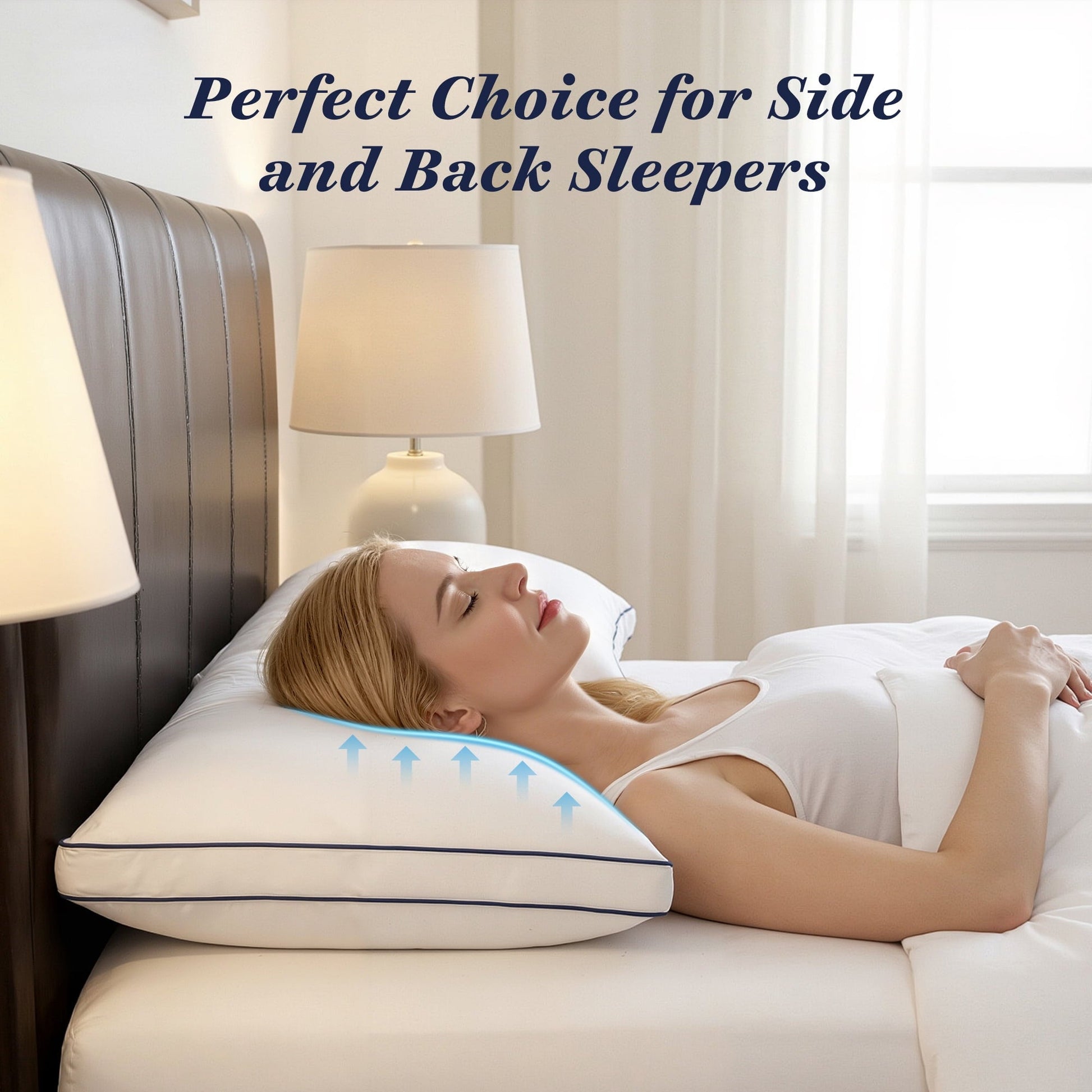 Orthopedic Support for Queen Size 2 Pack, Duck Feather and Shredded Memory Foam Soft Luxury Hotel Collection - Decorative Throw Pillow Cushion for Sofa & Bed Detail
