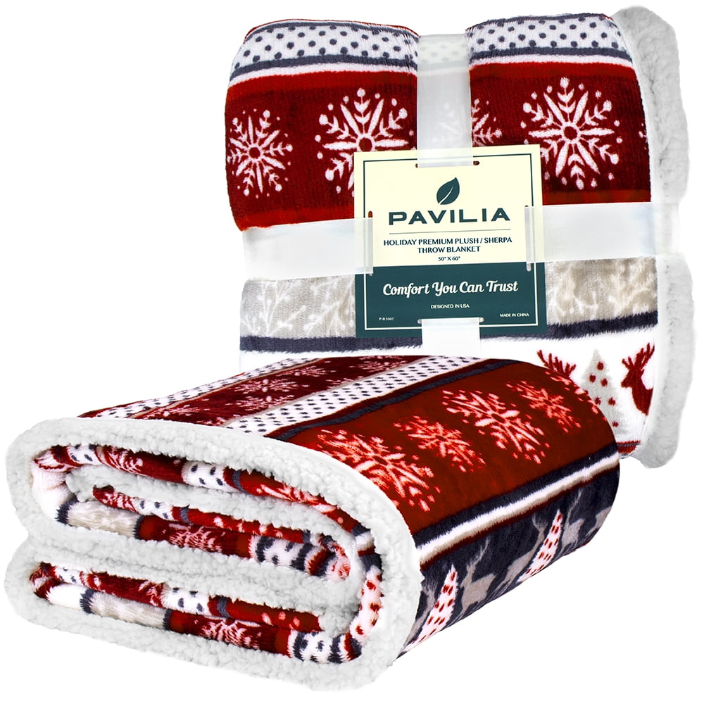 Reversible Sherpa Premium Plush Sherpa Throw Christmas Blanket | Soft, Warm, Cozy, Reversible Microfiber Winter Cabin Throw | Plaid Hol... - Lightweight Plush Warm Blanket for All Seasons Detail