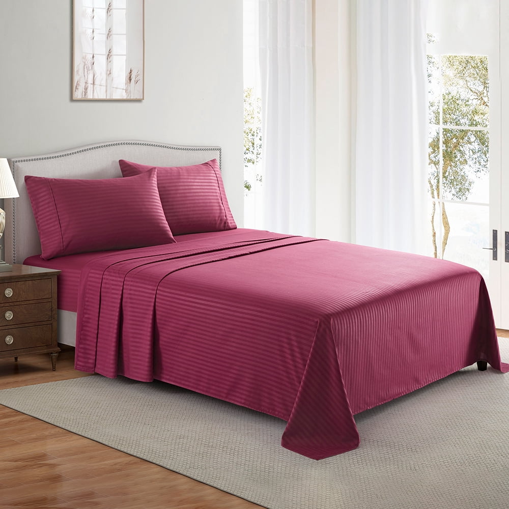 Breathable Luxury Bedding Set with Flat Sheet, Fitted Bed Sheet & Pillowcases, Full Burgundy - Breathable Egyptian Cotton Flat & Fitted Sheets Detail