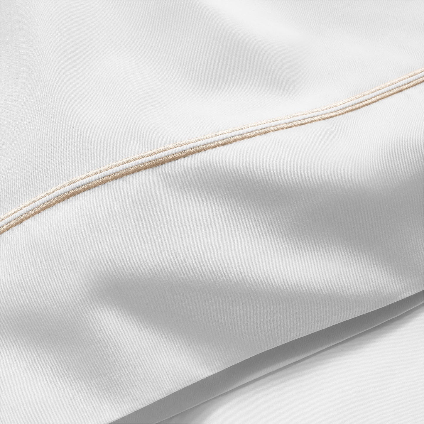 Wrinkle-Resistant 4-Piece 300 Thread Count White Pima Cotton Bed Sheet Set with Tan Hem, Full , Adult/Teen - Luxury Bed Sheet Set with Deep Pockets Detail
