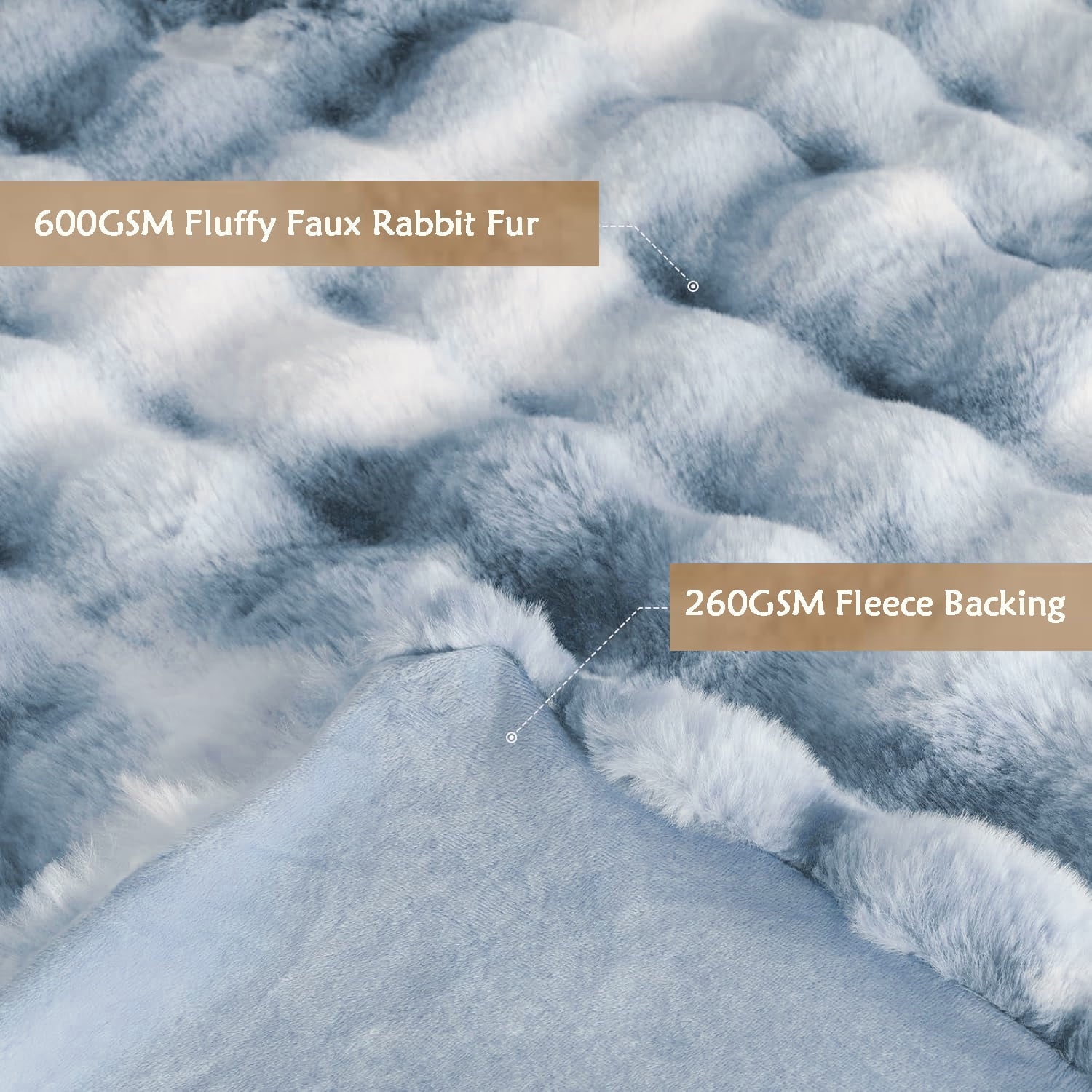 Super Soft Flannel Faux Fur Blanket Fluffy Luxury Throw Blanket Plush Fuzzy Blanket for Couch Bed 50×60 Inches Tie-dyed Blue - Super Soft Reversible Sherpa Flannel Blanket Detail