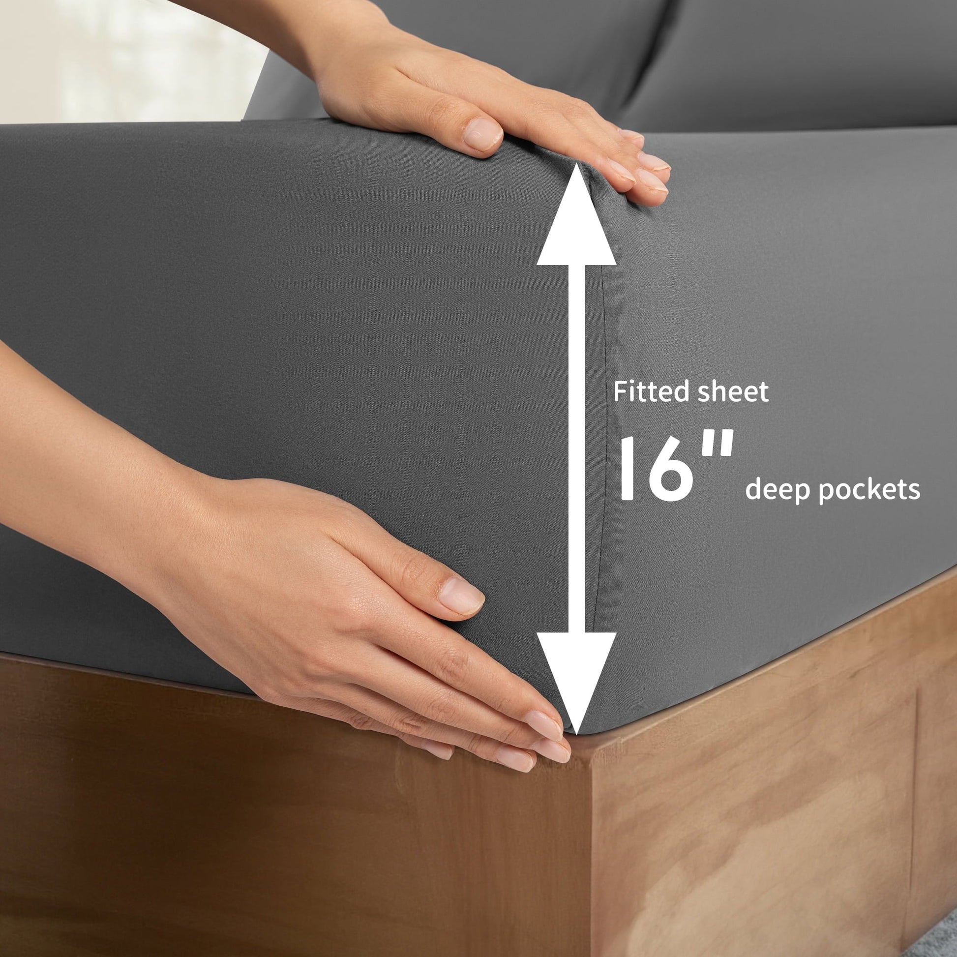 Wrinkle-Resistant 6 Pieces Bed Sheet Set, 1800 Series Soft Microfiber Queen Sheets with 16" Deep Pocket, Dark Gray - Cooling Hotel Quality Bedding Sheets and Pillowcases Detail