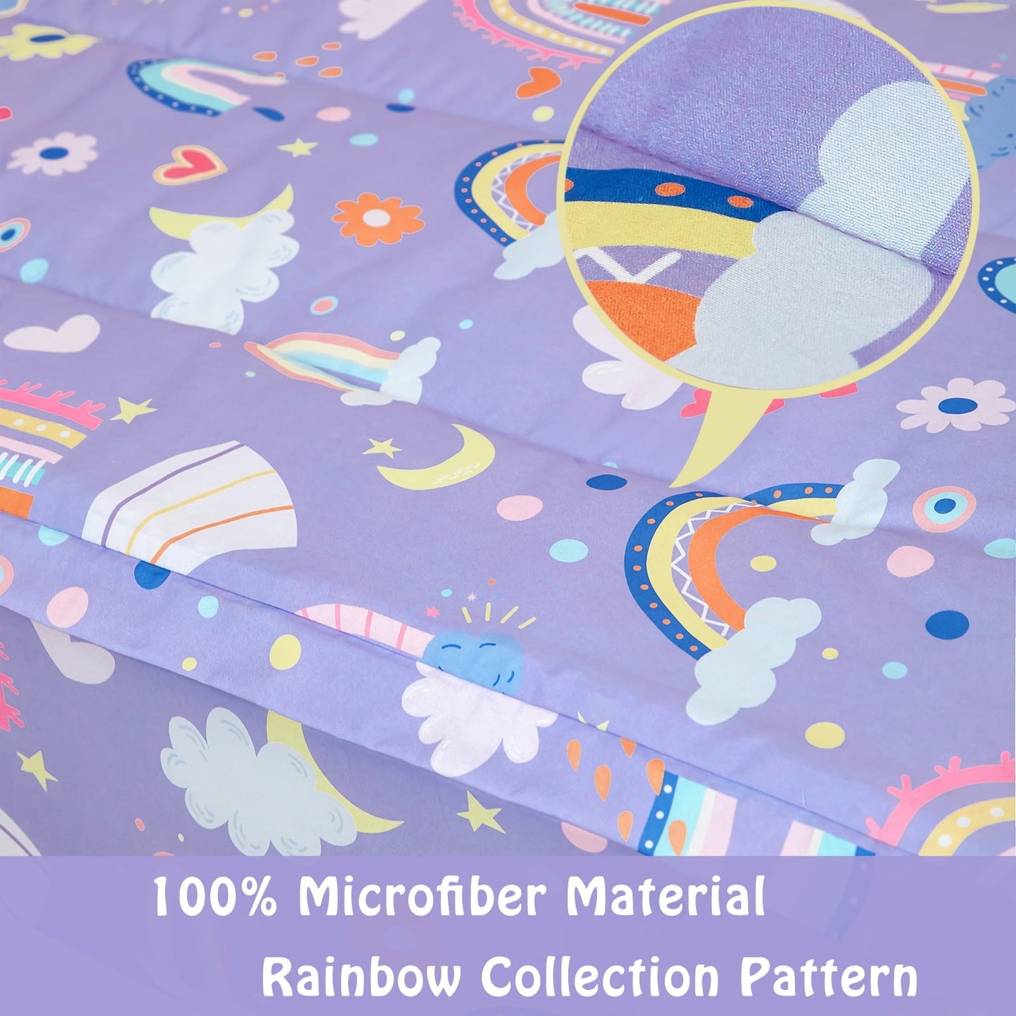 Hypoallergenic Cloud Zipper Kids Comforter Set, 3-Piece Purple Twin Bed in a Bag, Cartoon Rainbow Stars Flowers Printed Zip Up Comforter S... - Hypoallergenic Ultra-Fluffy Quilt for Winter Detail