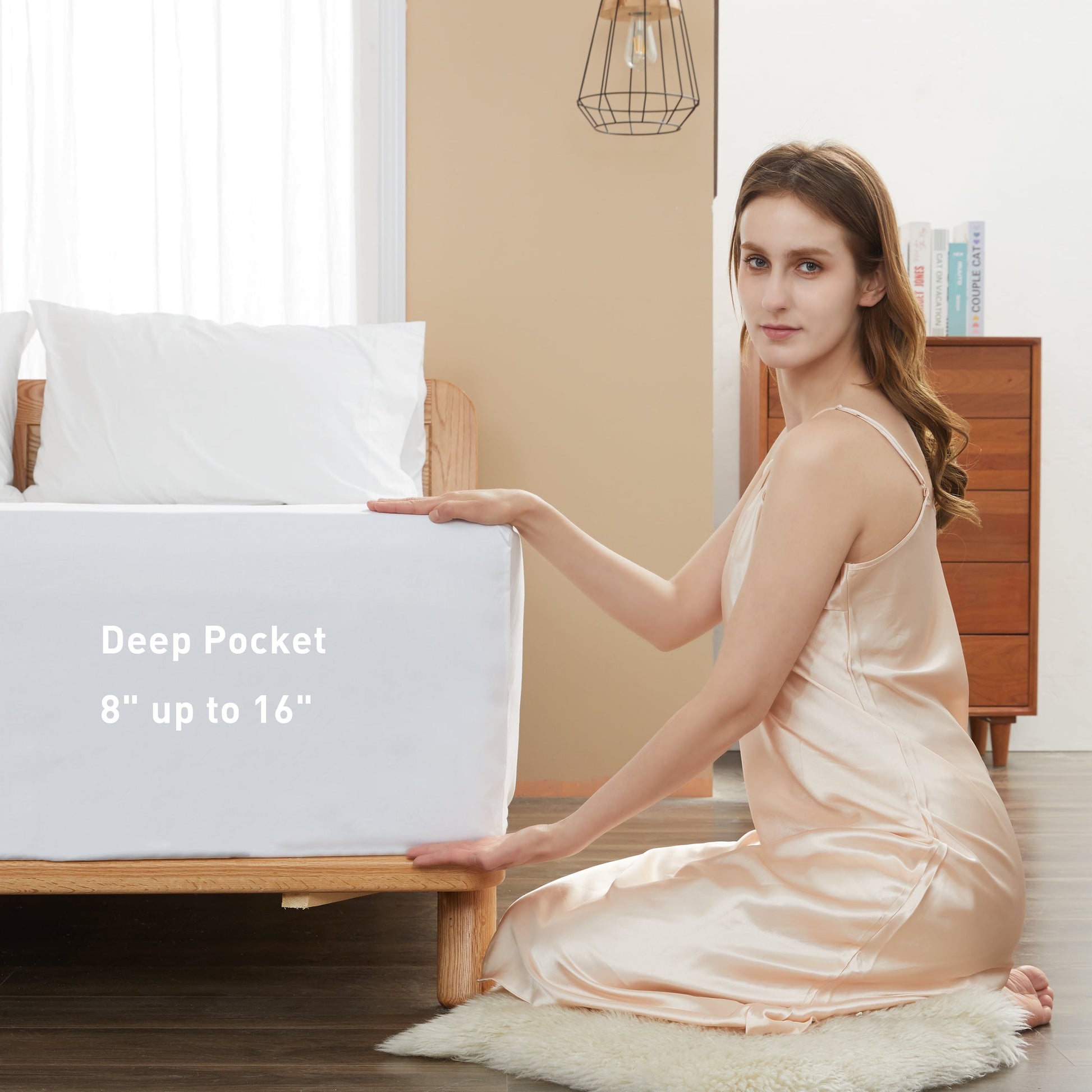 Breathable Luxury 100% Cotton Queen Size Fitted Sheet Only, 300 Thread Count White Fitted Bed Sheet with 22” Extra Deep Pocket, Soft & ... - Cooling Hotel Quality Bedding Sheets and Pillowcases Detail