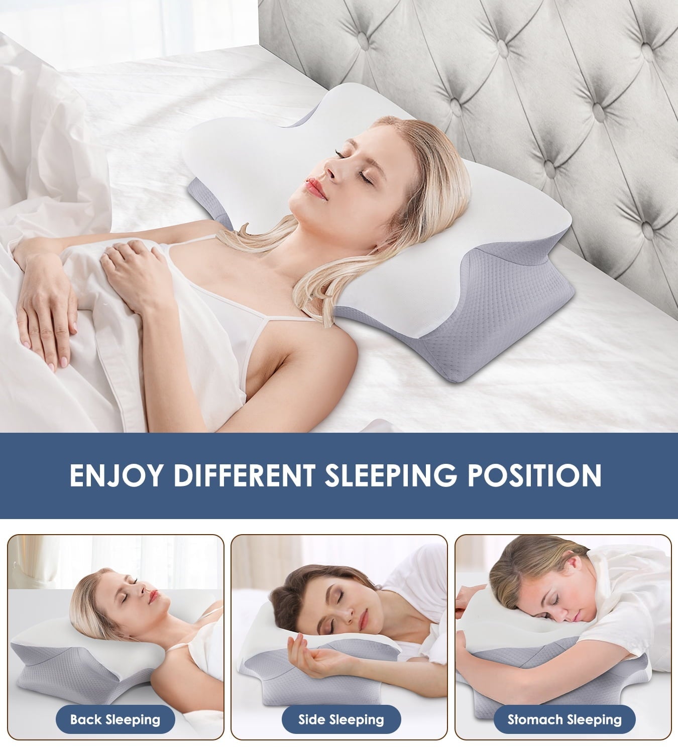 Hotel Collection Cervical Pillow for Neck Pain Relief, Contour Memory Foam Pillows, Odorless Ergonomic Neck Pillow Adjustable Orthoped... - Ergonomic Memory Foam Pillow for Neck Pain Support Detail
