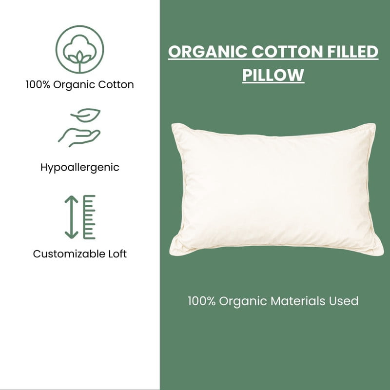Fluffy Shredded 100% Organic Cotton Pillow with Organic Cotton Cover - GOTS CERTIFIED - Adjustable Loft, Head Neck Pain Relief, Back ... - Ergonomic Memory Foam Pillow for Neck Pain Support Detail