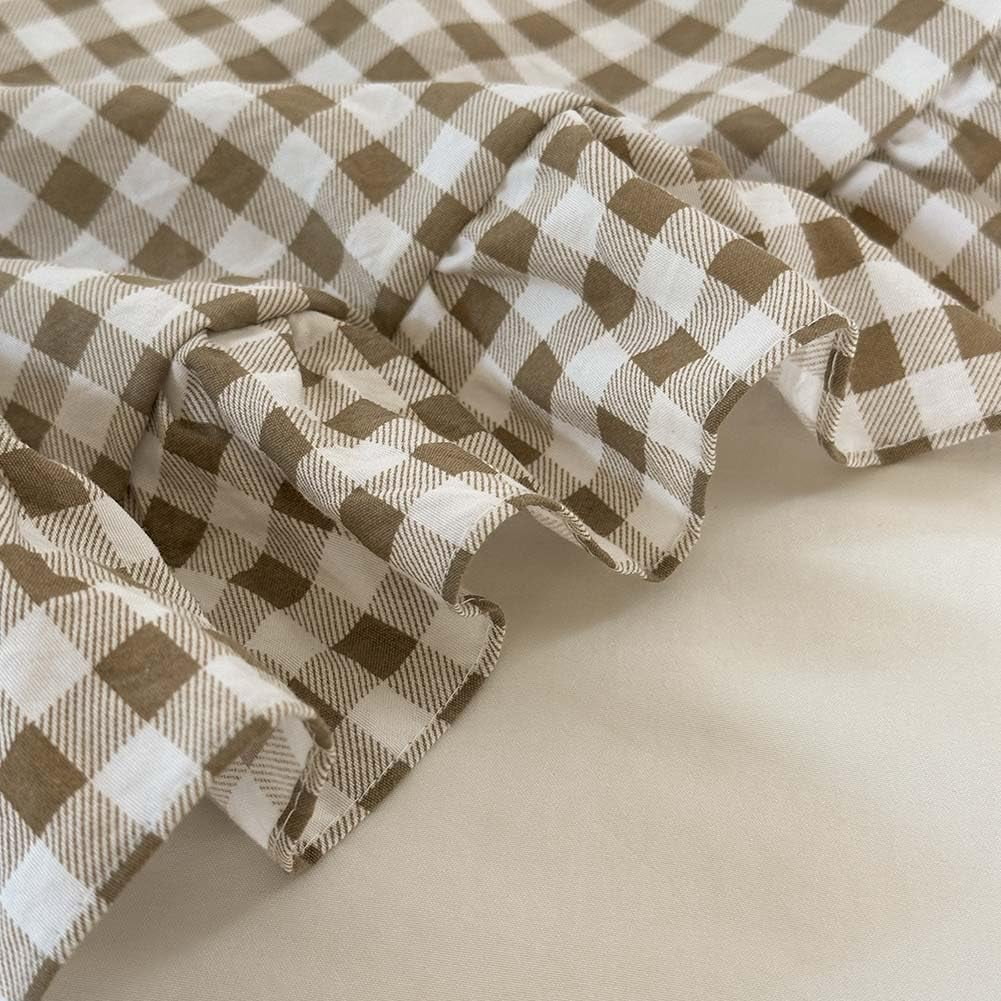 Heavyweight Warmth Tan Gingham Ruffle Queen Comforter Set, Taupe Ruffled Plaid Bedding Set, Ruffled Checked Bed Comforter 3 Pieces(Tan G... - All-Season Down Alternative Comforter Insert Detail