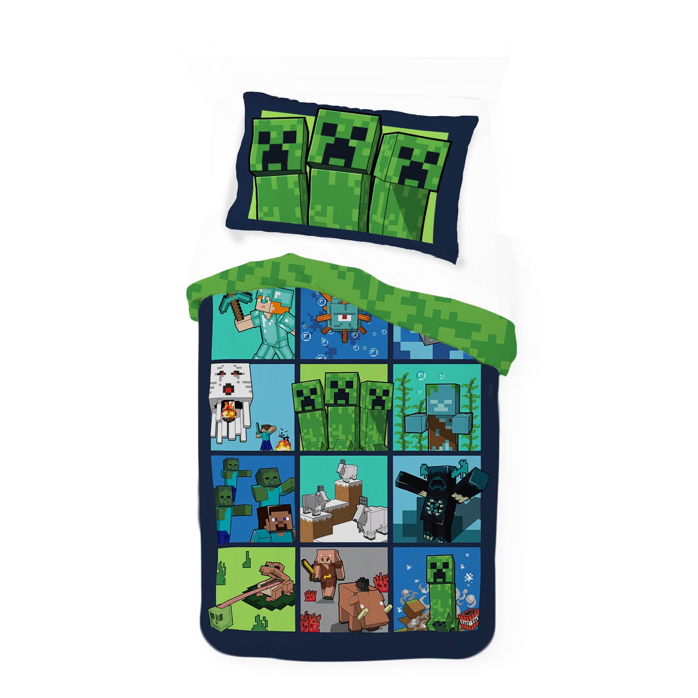 All-Season Kids 2 Piece Green Reversible Comforter and Pillowcase Bedding Set, Twin/Full - All-Season Down Alternative Comforter Insert Detail