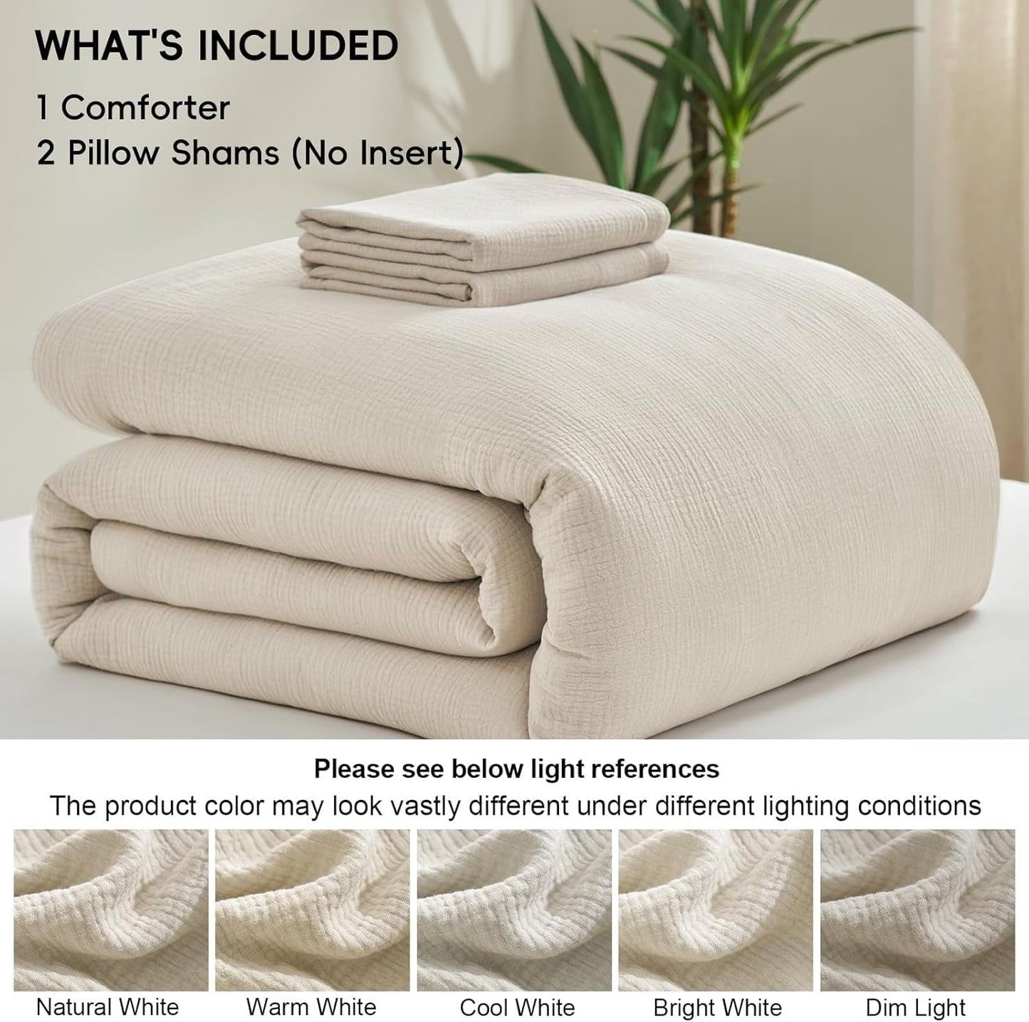 All-Season Cotton Muslin Comforter Set Queen Size, Ultra Soft Breathable & Lightweight Bedding Set for All Seasons, 1 Comfy Comf... - Luxurious Quilted Duvet Cover Set Detail
